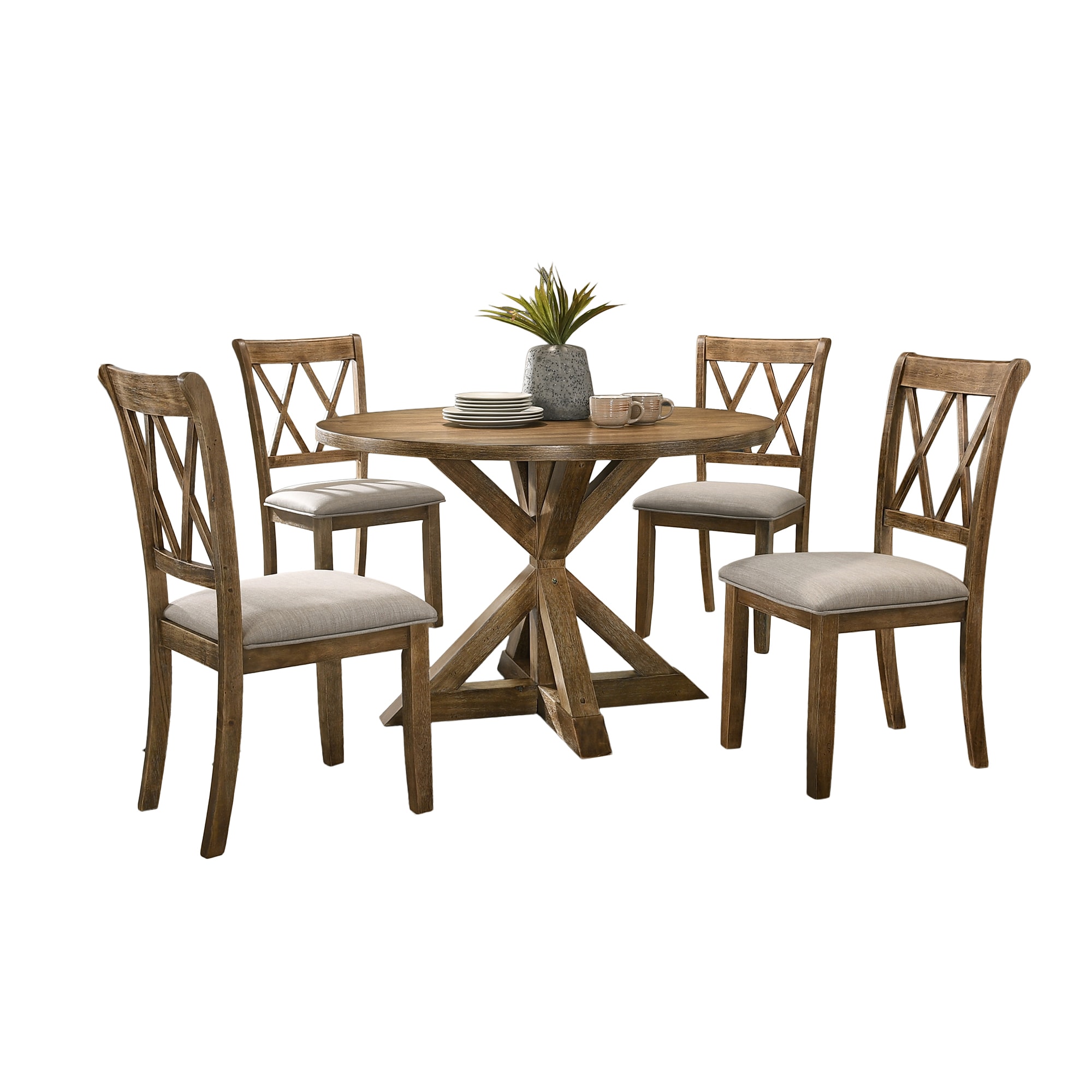 SINOFURN SYA330041WT Brown Rustic Dining Room Set with Round Table ( Seats 4 )