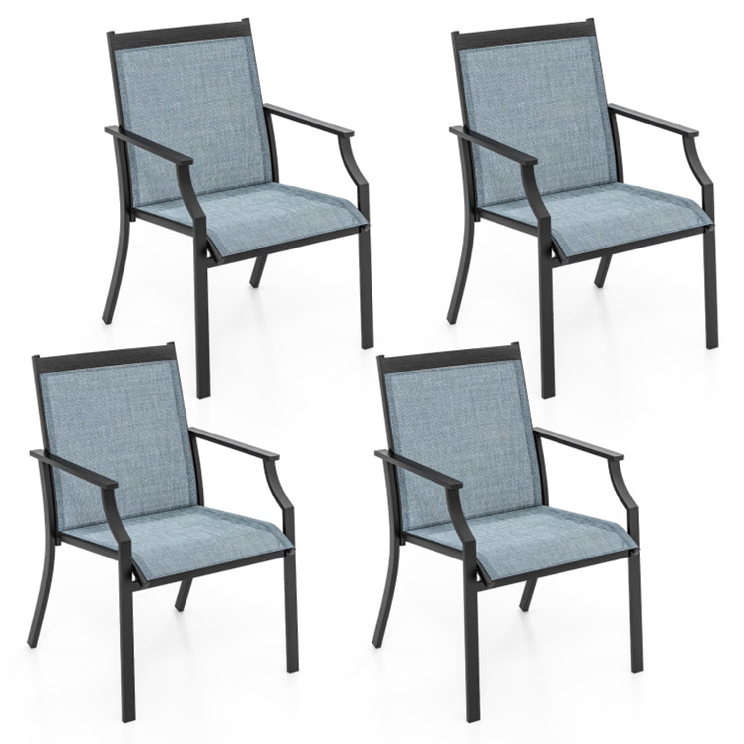 Mondawe MO-NP11360BL4 Set of 4 Stackable Black Metal Frame Stationary Conversation Chair with Blue Mesh Seat