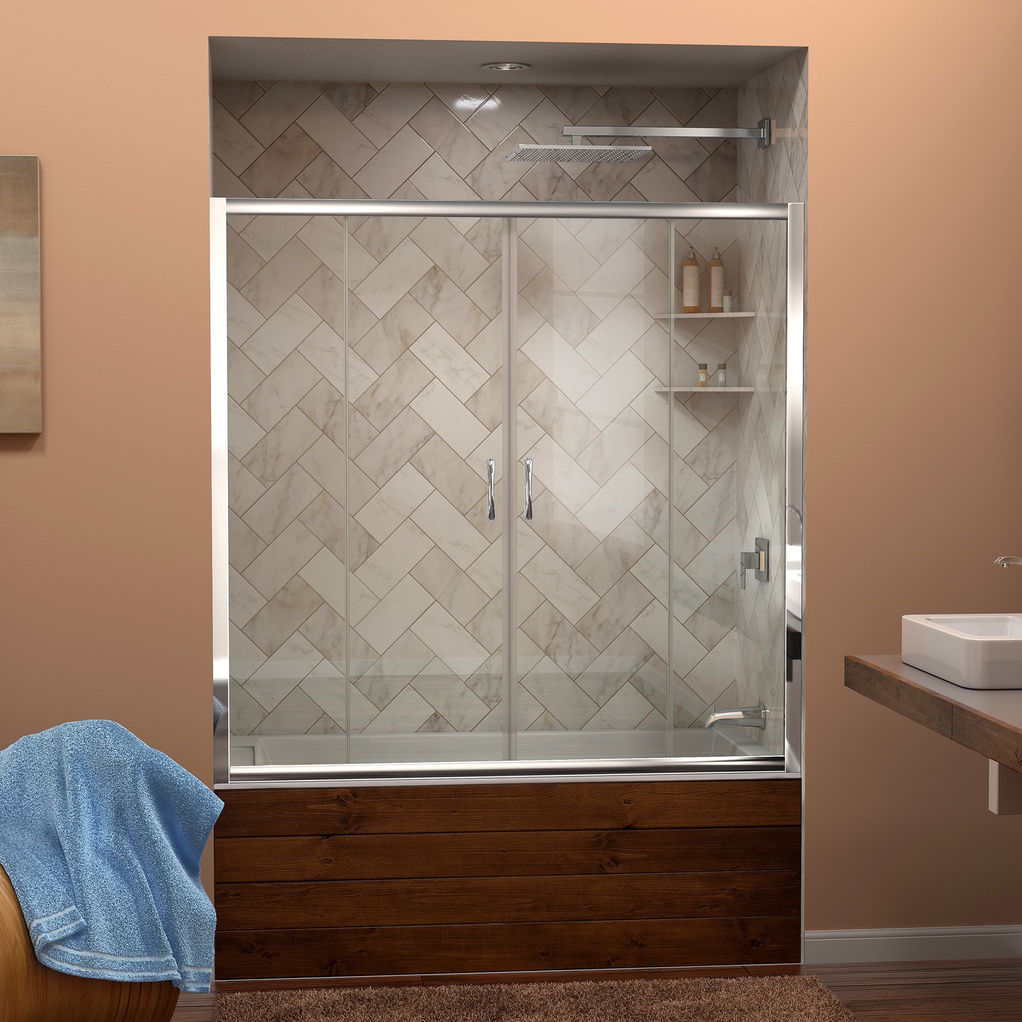 DreamLine 60'' Brushed Nickel Frameless Sliding Tub Door with Clear Glass