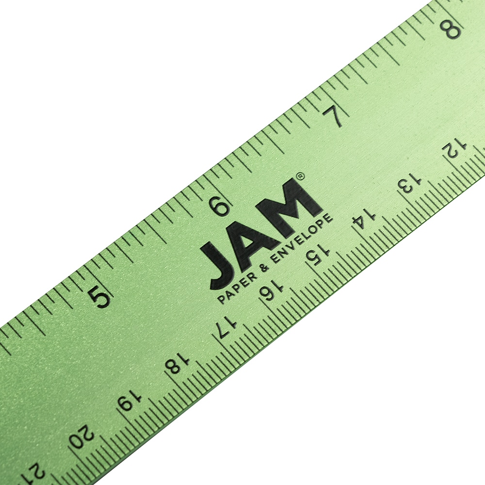 JAM Stainless Steel Ruler, 12 Inch, Metal Ruler with Non-Skid Cork Backing,  Fuchsia Metallic, 1/Pack