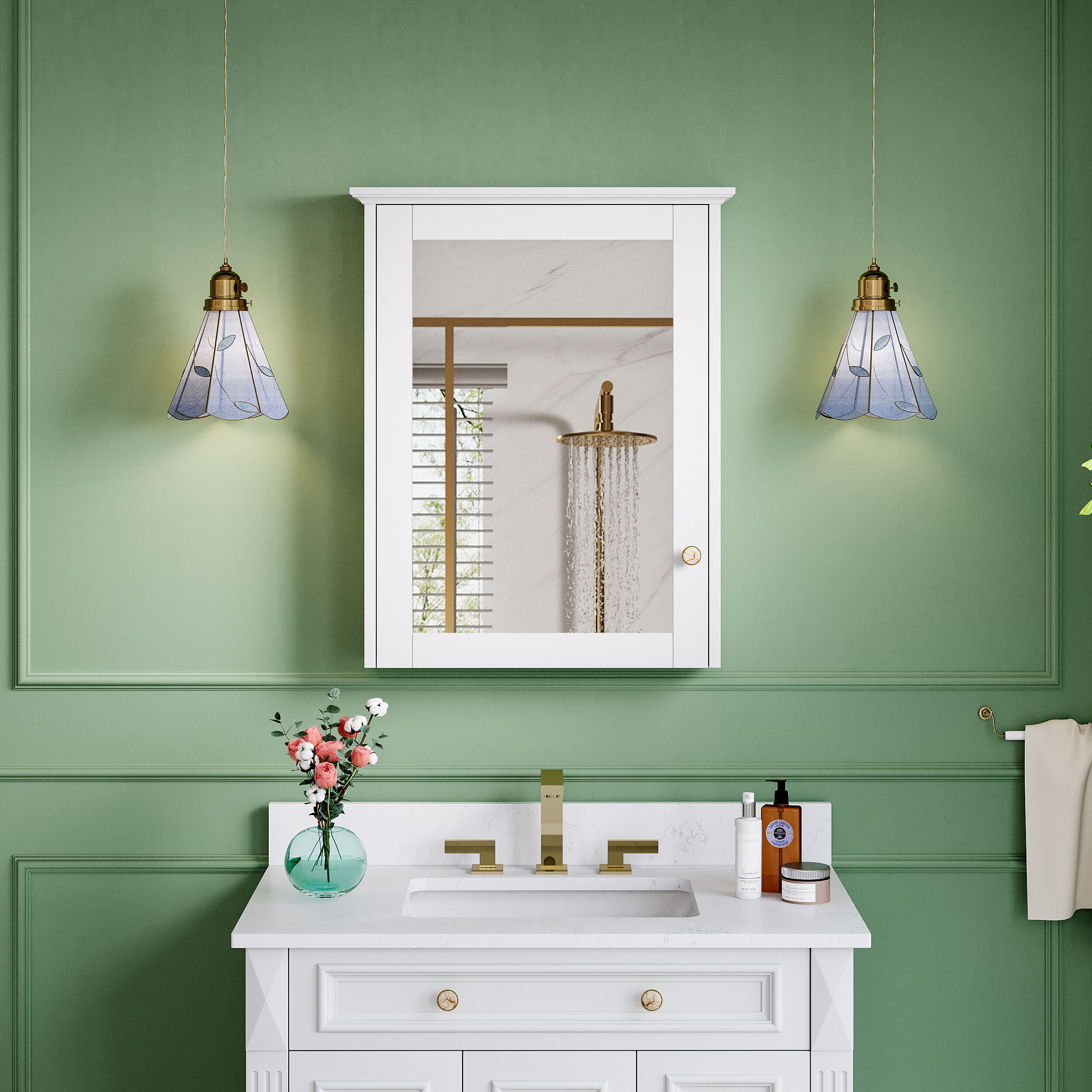 Ayelon Cabinet 24-in x 30-in Surface Mount White Mirrored Rectangle Soft Close Medicine Cabinet