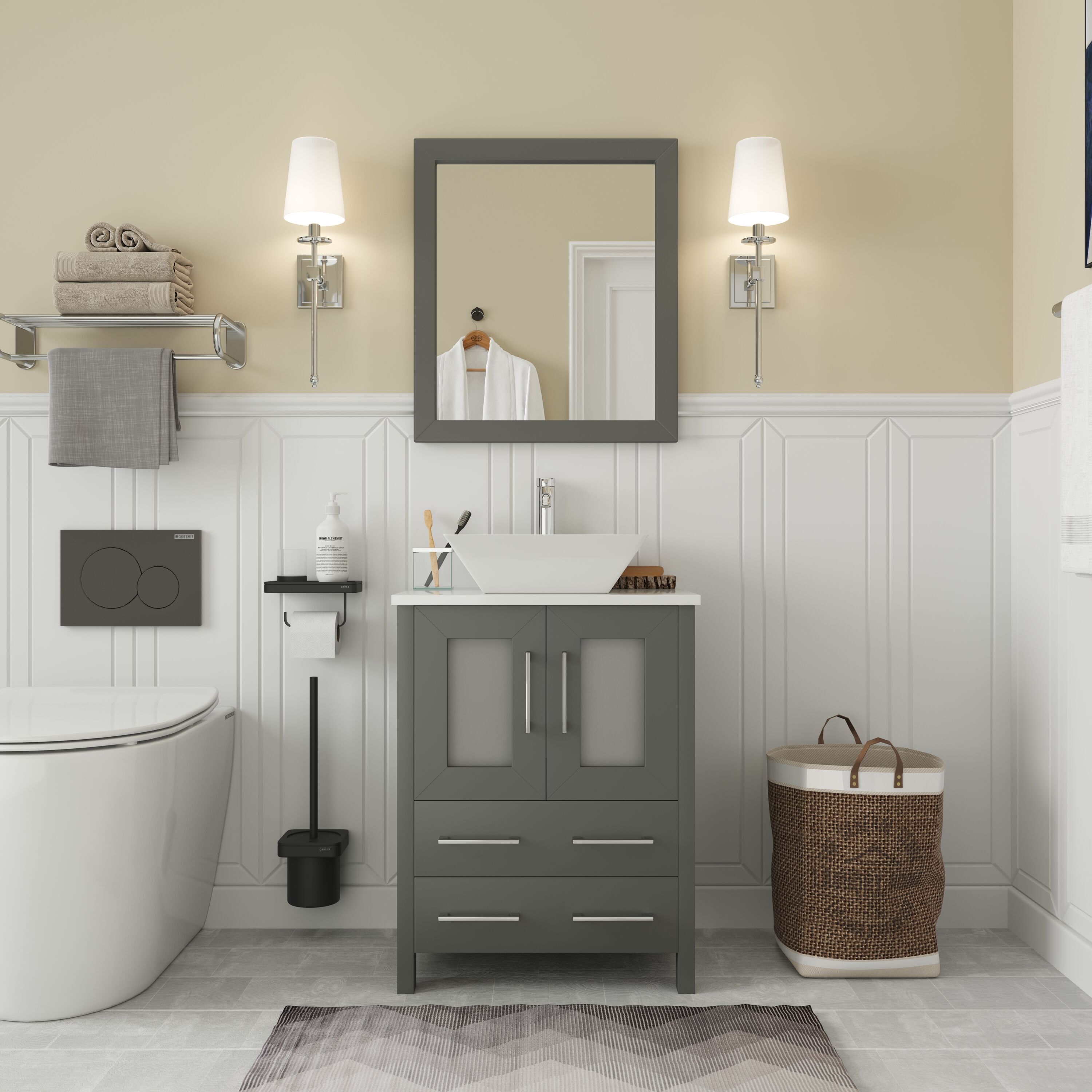 Project Source 24-in Gray Single Sink Bathroom Vanity with White Cultured  Marble Top in the Bathroom Vanities with Tops department at