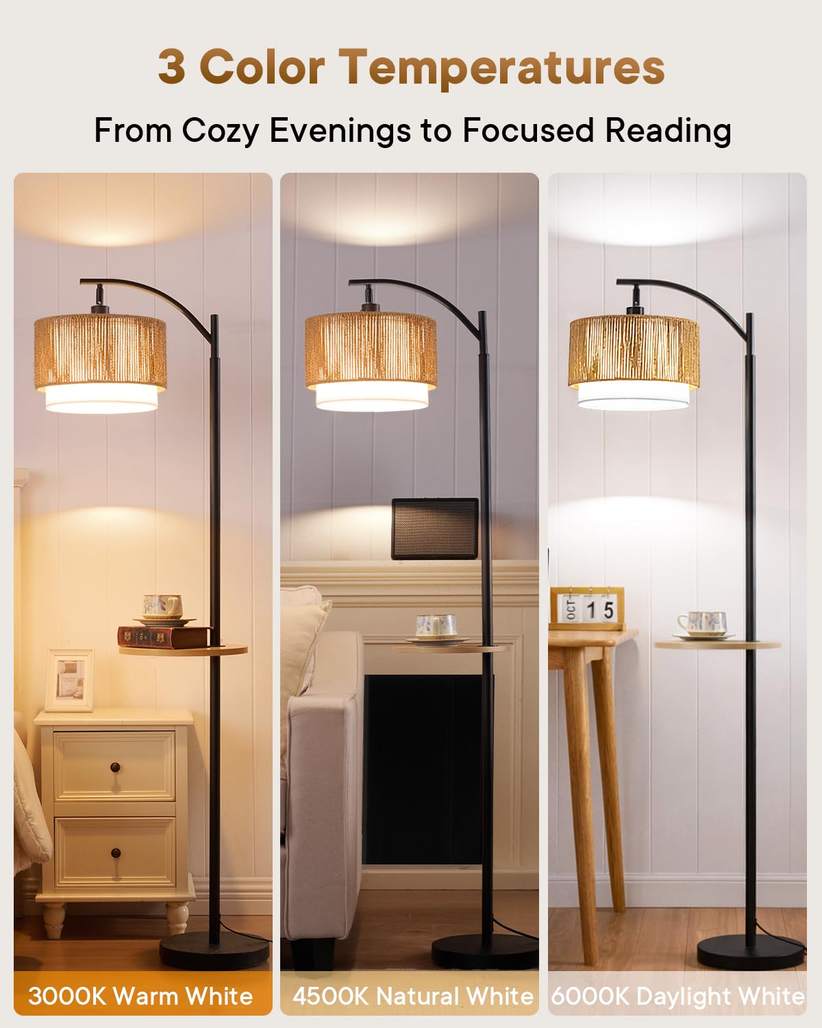 IJBUHV Rattan Arc Floor Lamp Farmhouse Standing in the Floor Lamps ...