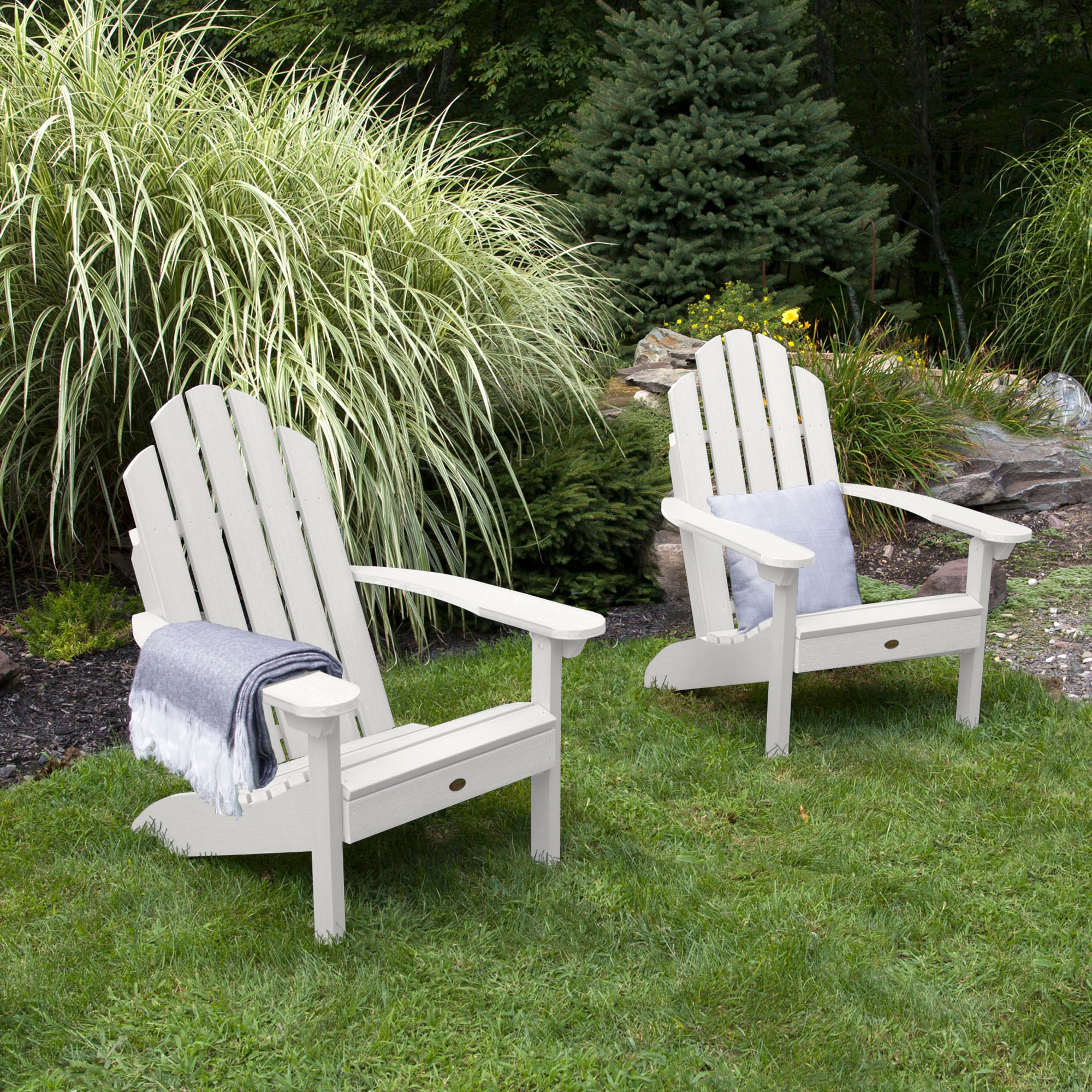 highwood AD-KITCLAS10-WHE Westport Set of 2 White Poly-lumber Frame Stationary Adirondack Chair with Slat Seat