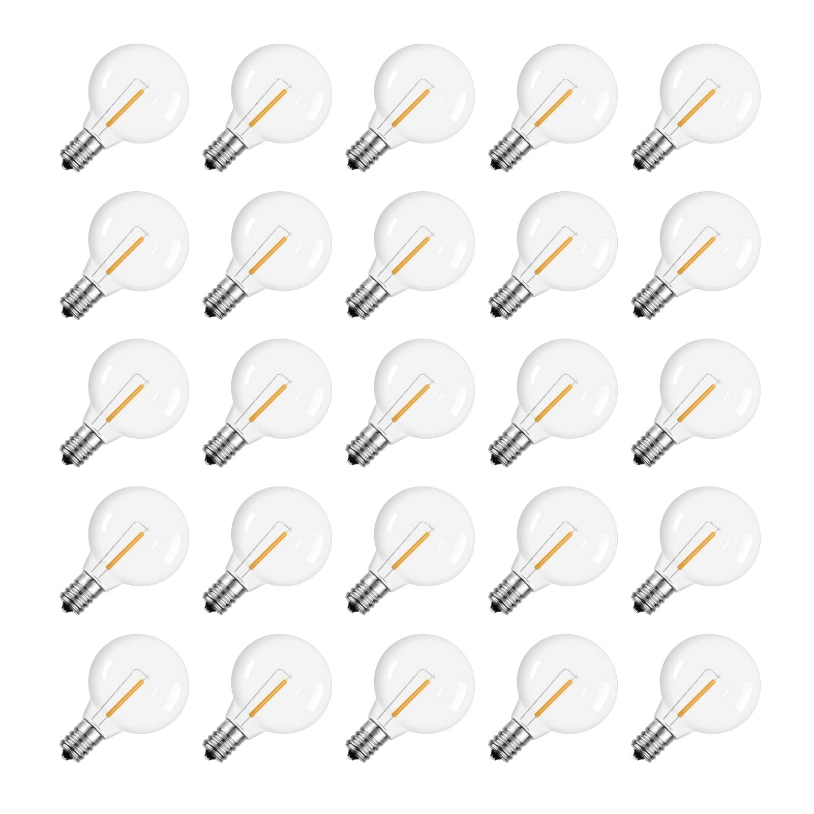 AOIZGMY  3V LED Filament Bulbs for G40 Solar String Lights 25 Piece Pack Durable Shatterproof Plastic Low Voltage High Efficiency Replacement