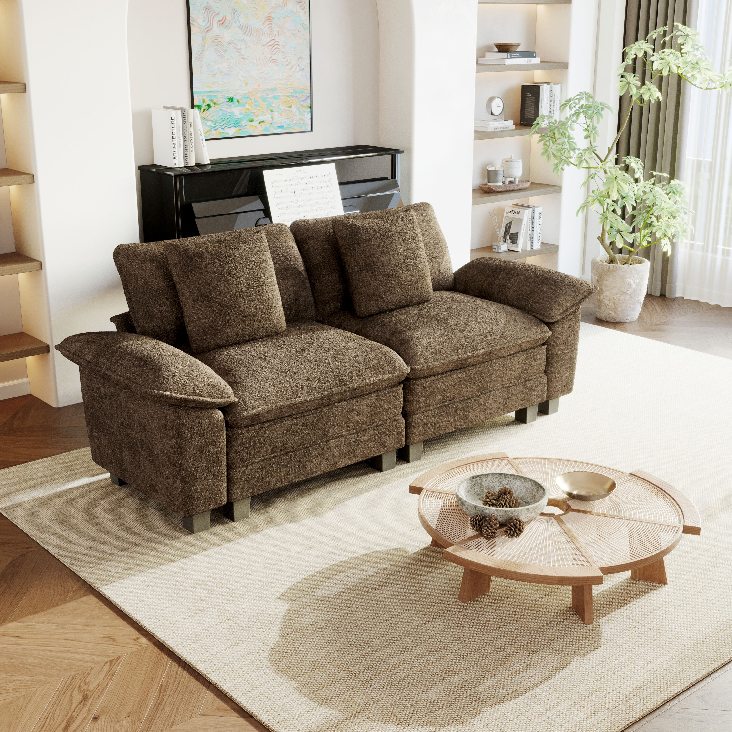 Sunshine Valley 87.5-in W Modern Brown Chenille 2-seater Loveseat