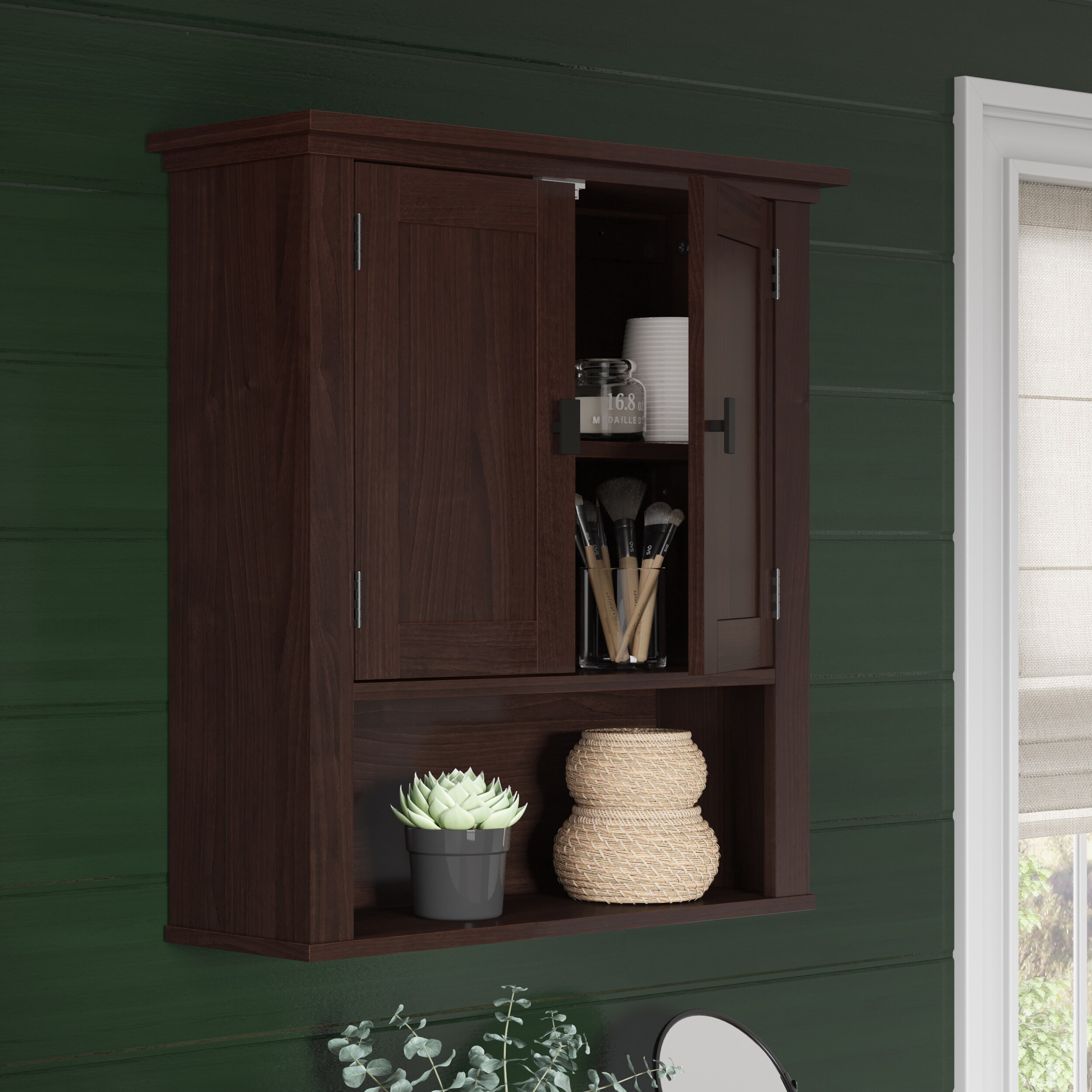 RiverRidge Hayward 22.81-Inches x 24.5-Inches x 7.88-Inches Dark Veneer Woodgrain Bathroom Wall Cabinet