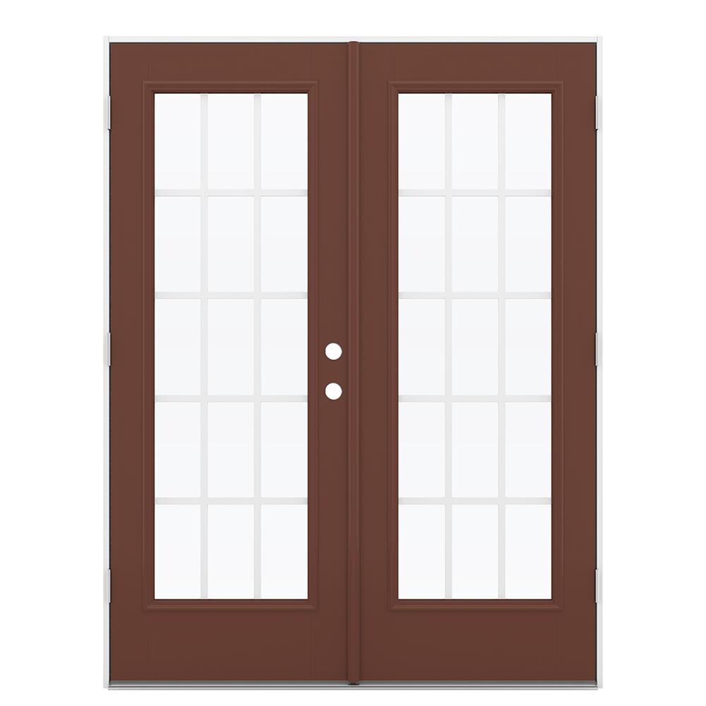 JELD-WEN French 60-in x 80-in 4-9/16-in Low-e Fox Tail Fiberglass French Right-Hand Outswing Double Patio Door