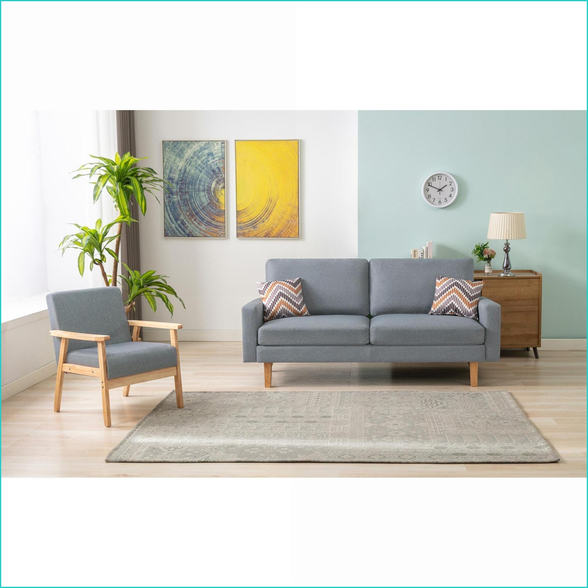 Watnature Sofas  70 Slate Gray Linen Sofa amp Chair Set with 2 Throw Pillows  Living Room Small Spaces  Slate Gray  Linen