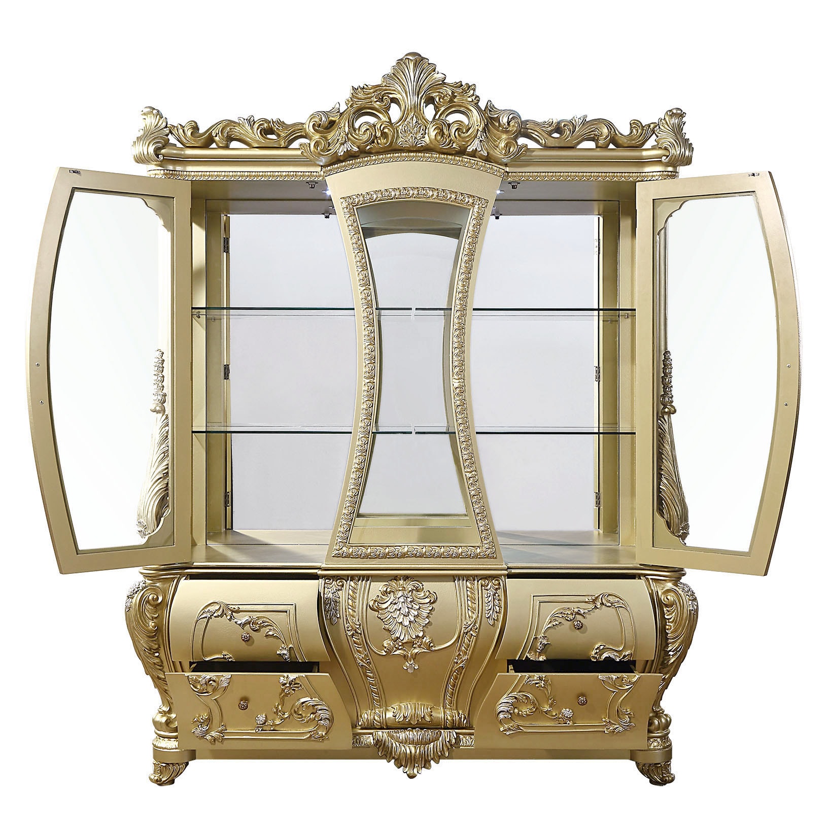 ACME FURNITURE Transitional Gold Finish Wood Curio Cabinet