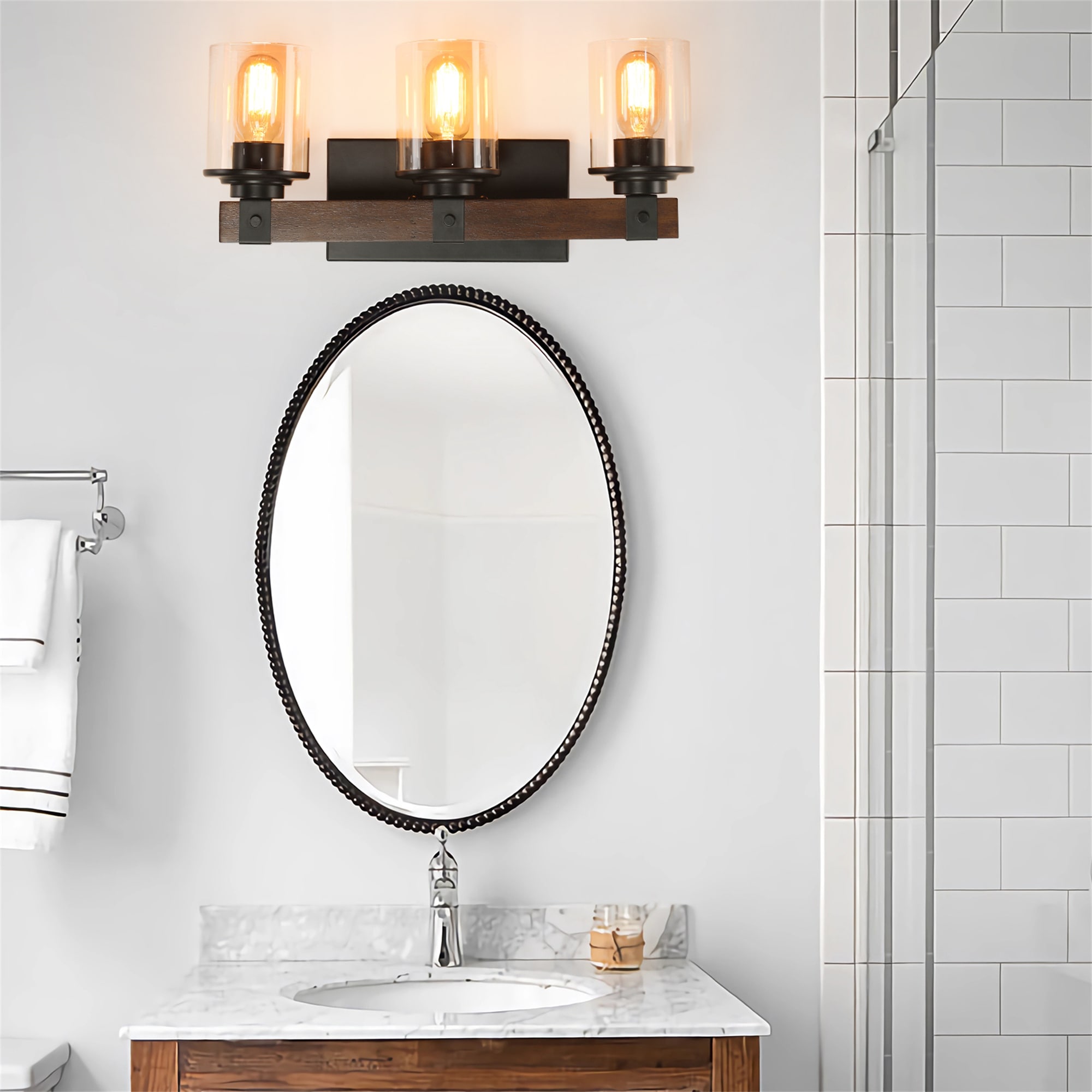 BABOOM BOM-3194ORDF Industrial Bathroom Wall Sconce 18.5-in 3 -Light Multiple finishes Black Industrial Vanity light