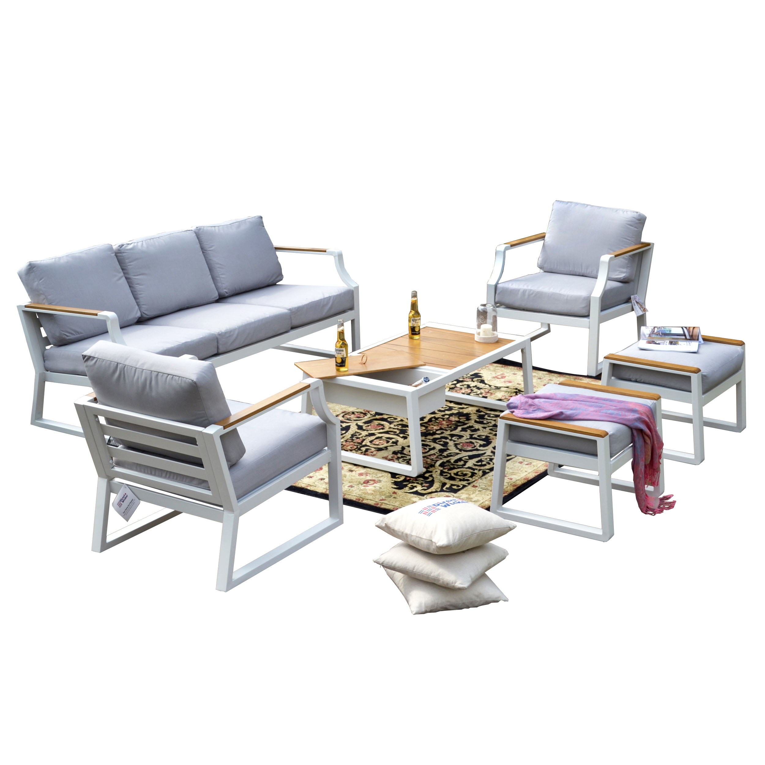 Moda Furnishings MOS-2103-W 6 -Piece Patio Sofa Conversation Set with Gray Cushions