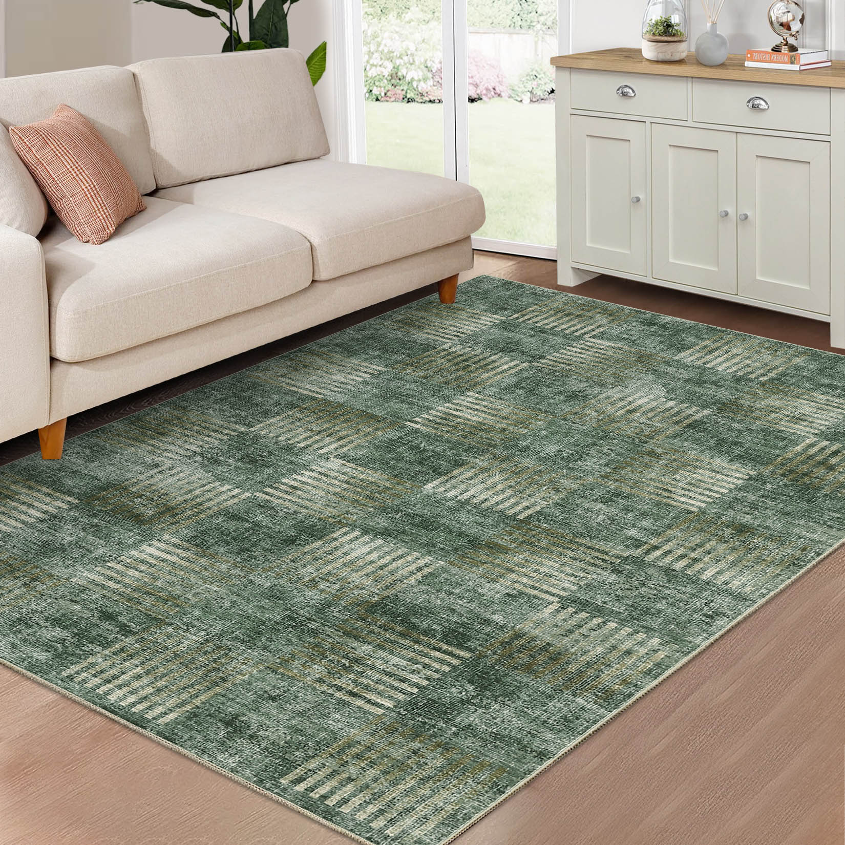 Garvee YXY-LO-PHO-15GTOLVQ 4 x 6 (ft) Loomed Polyester Green Rectangular Indoor Geometric Mid-Century Modern Machine washable Area rug