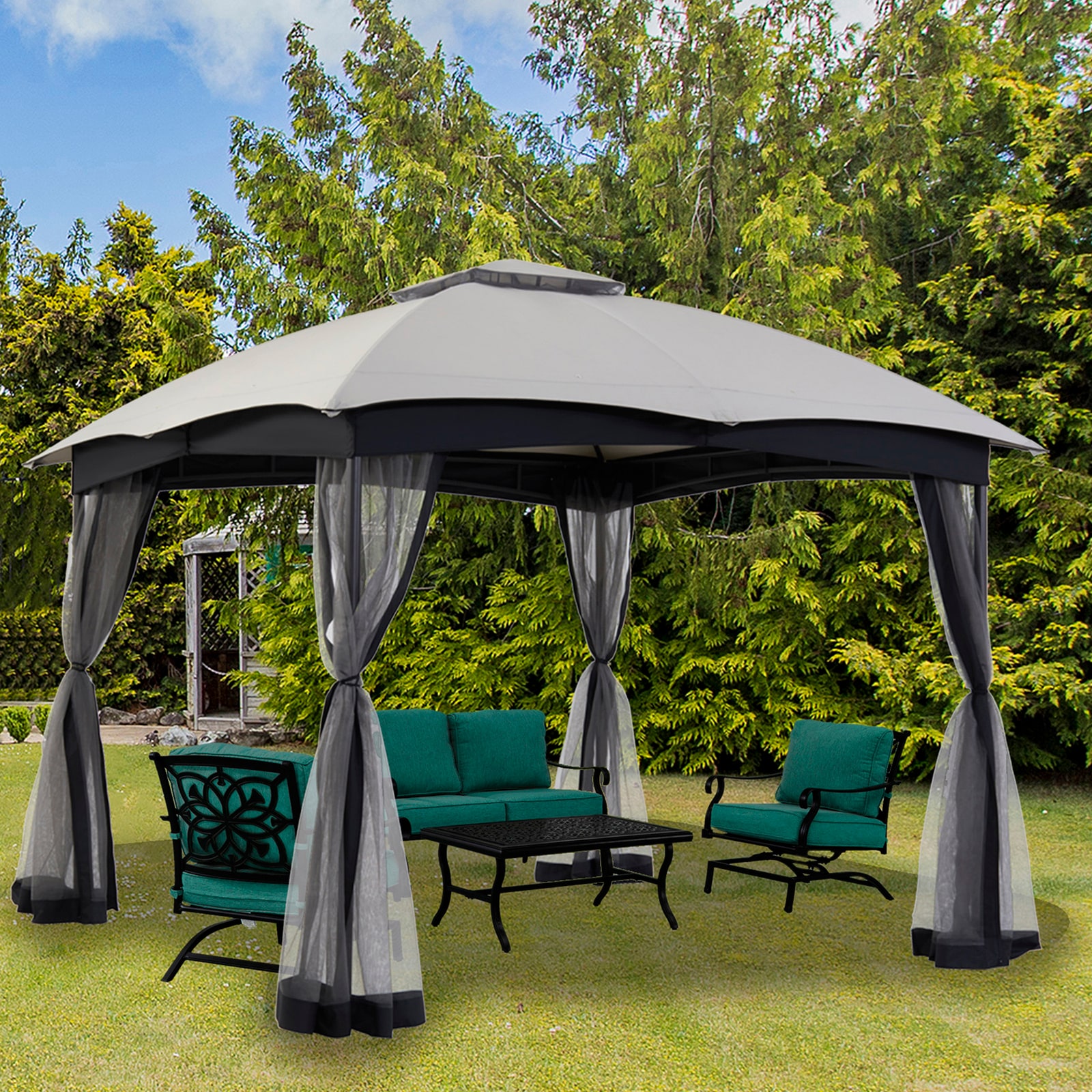 StarEcho 10-ft x 10-ft Straight leg gazebo with netting Square Grey ...