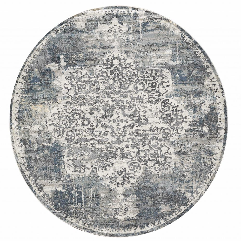 HomeRoots 349802 Bernadette 7 x 7 (ft) Rag Polyester Ivory Round Indoor Distressed/Overdyed Area rug