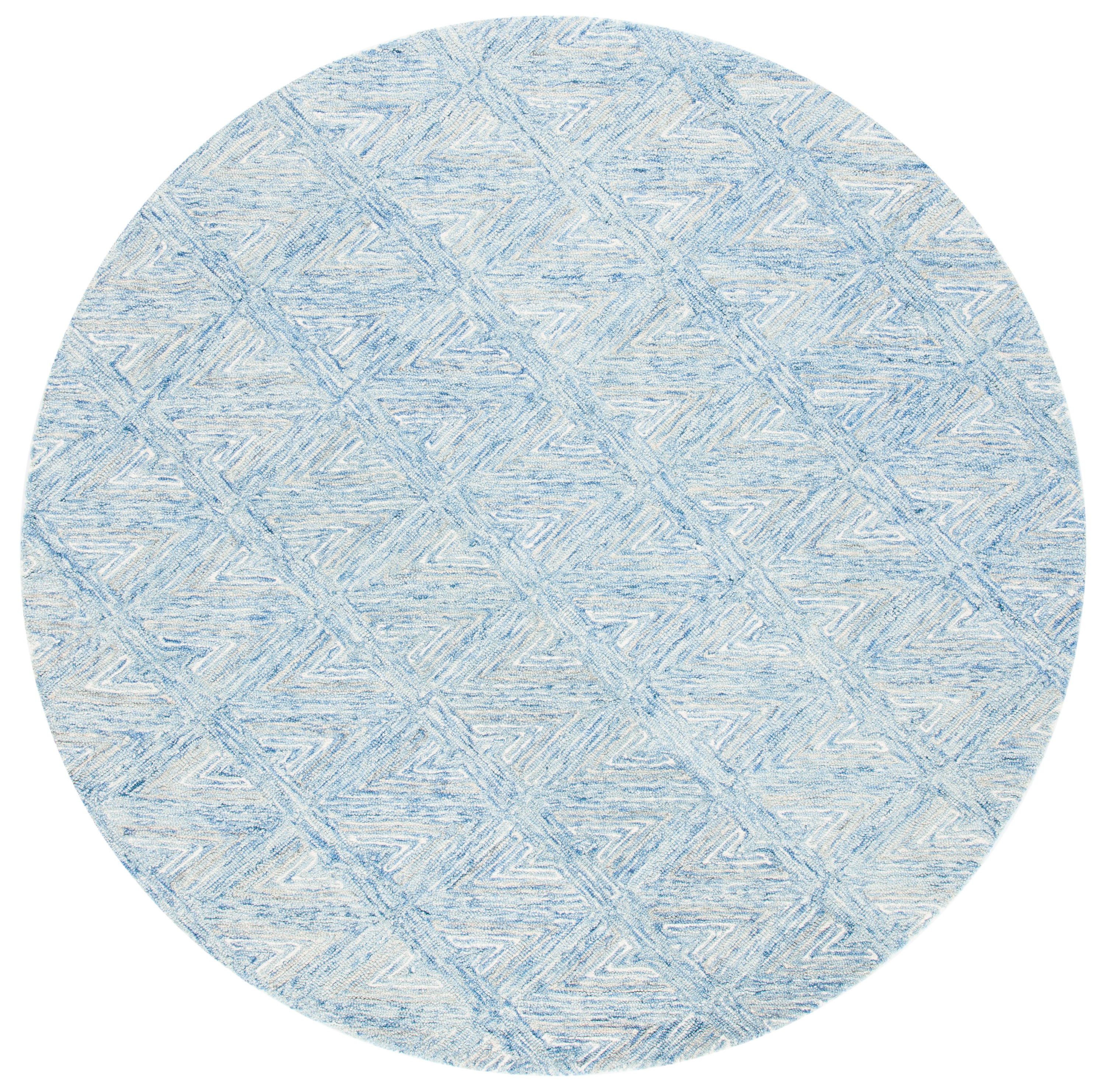 Handmade Blue Abstract Wool Round Tufted Area Rug, 6' x 6'