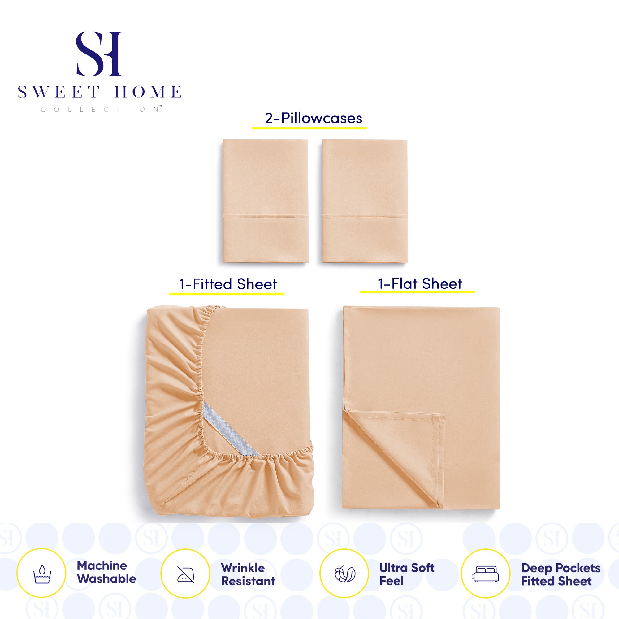 Sweet Home Collection LOW-4P-SH-XL-PCH Sheet-Sets - View #3