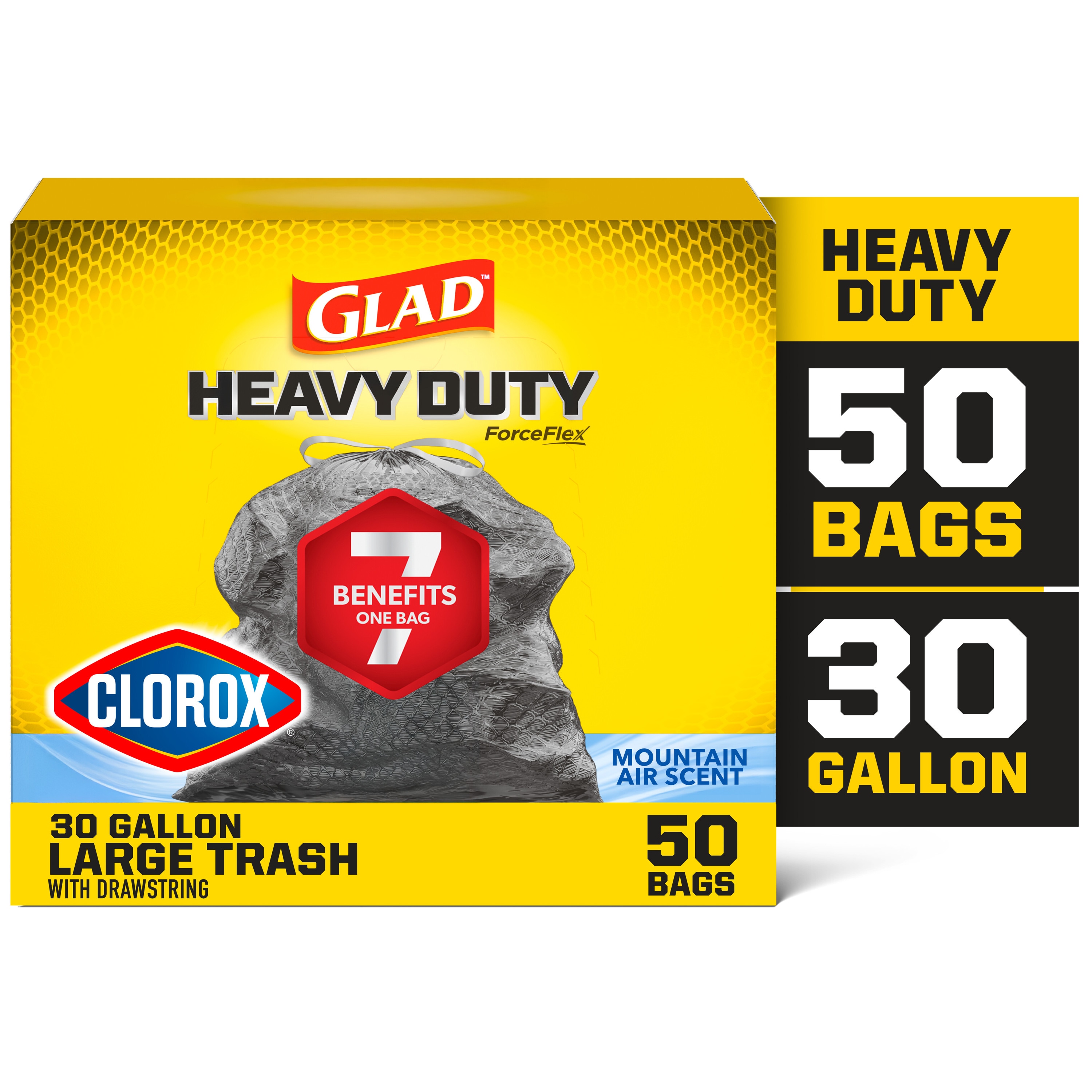 Glad ForceFlex with Clorox 30-Gallon Mountain air Black Outdoor Plastic Can Drawstring Trash Bag 50 -Count