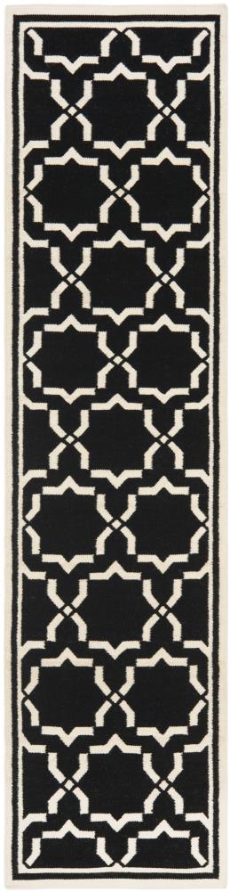 Safavieh DHU545L-212 Dhurries Talia 2 x 12 (ft) Wool Black/Ivory Rectangular Indoor Geometric Coastal Runner rug