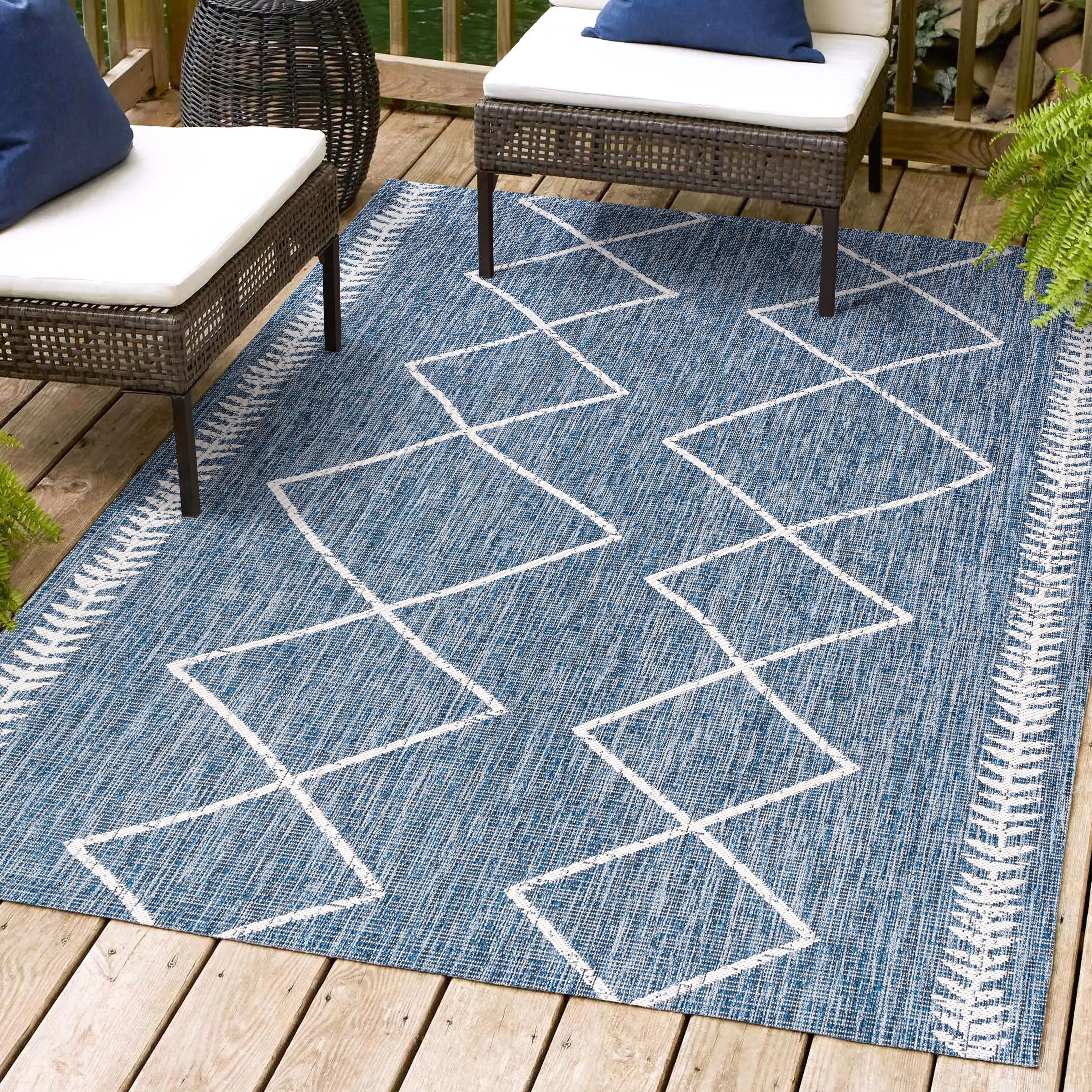 Handmade Blue/Ivory Synthetic Trellis 4' x 6' Rug