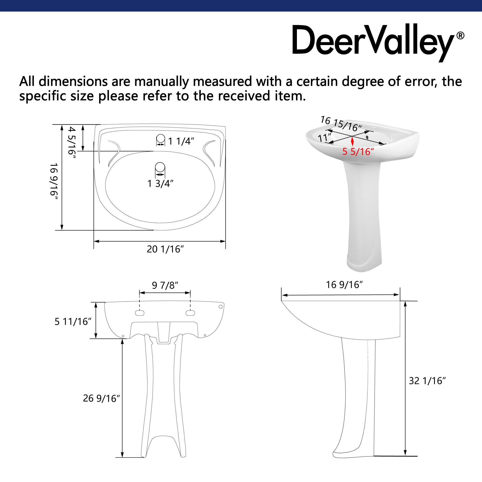 White Ceramic U-Shaped Pedestal Bathroom Sink with Overflow