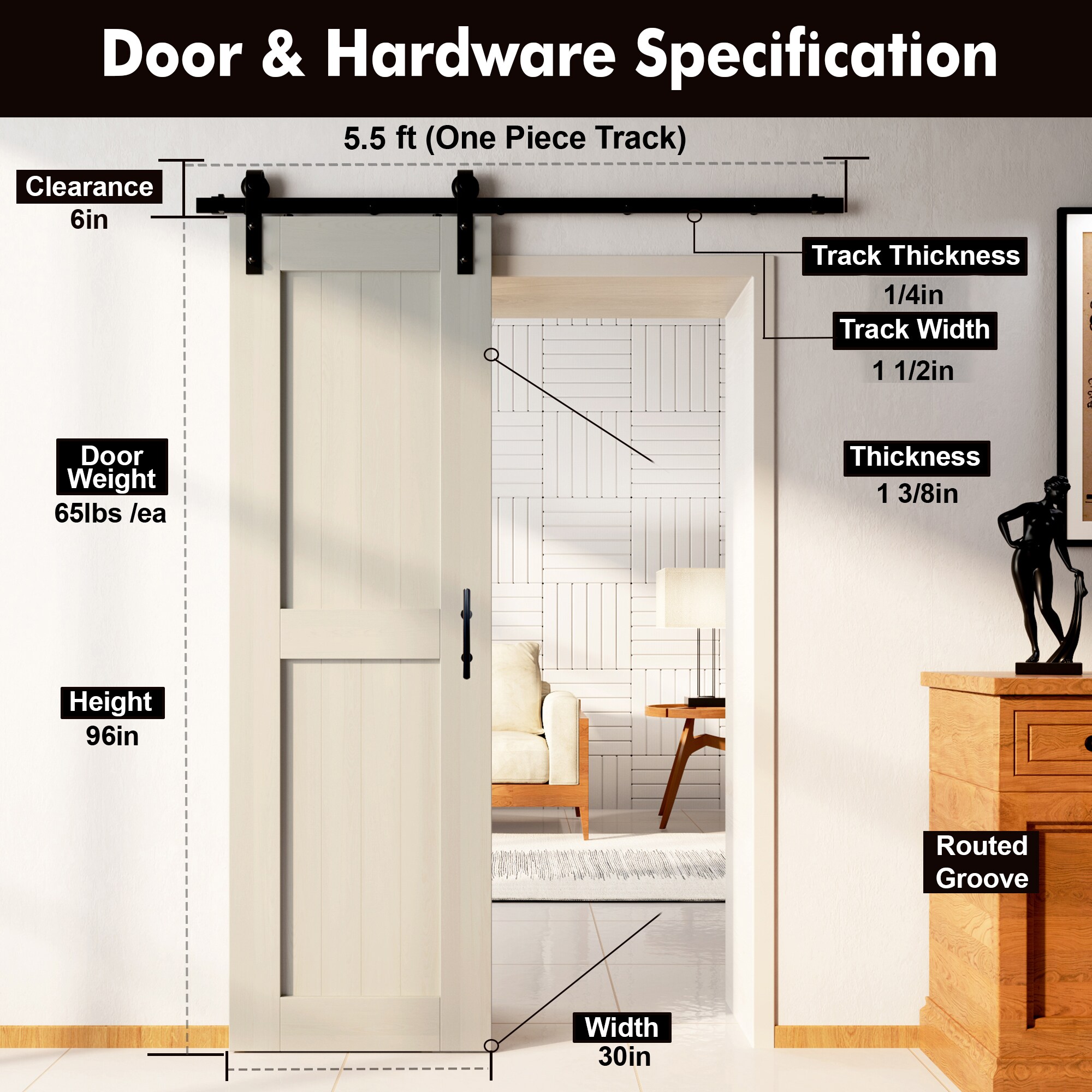 HOMACER YT1TGH066C-3096-H-TG Barn-Doors - View #7