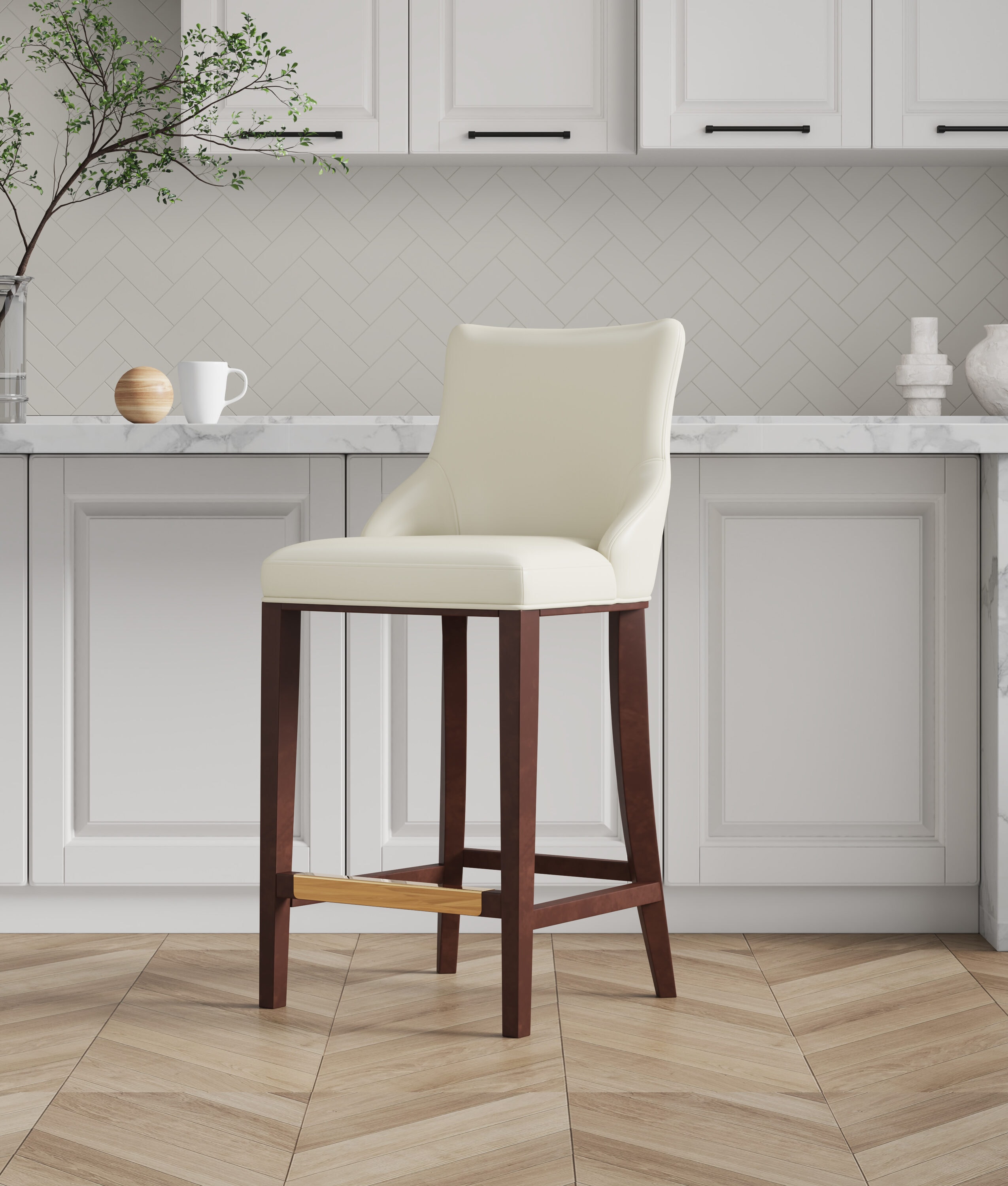 Manhattan Comfort BS019-IV Ivory 29.13-in H Bar height (28-in to 33-in) Square Seat Upholstered Wood Back Bar Stool Back