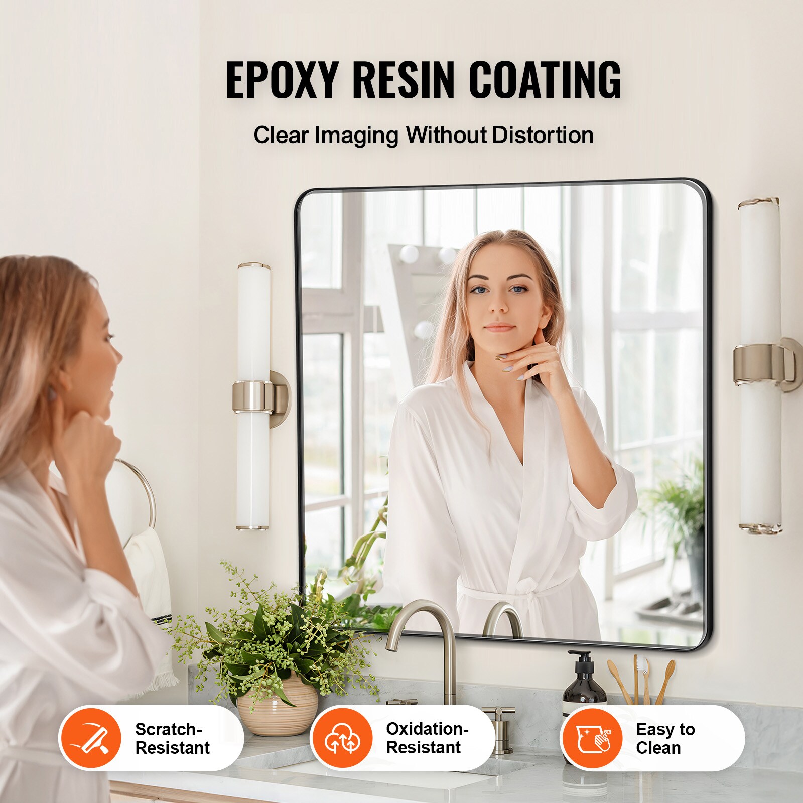 VEVOR Wall Mounted Makeup Mirror 0.15in Thick 36in x 36in Mirror with ...