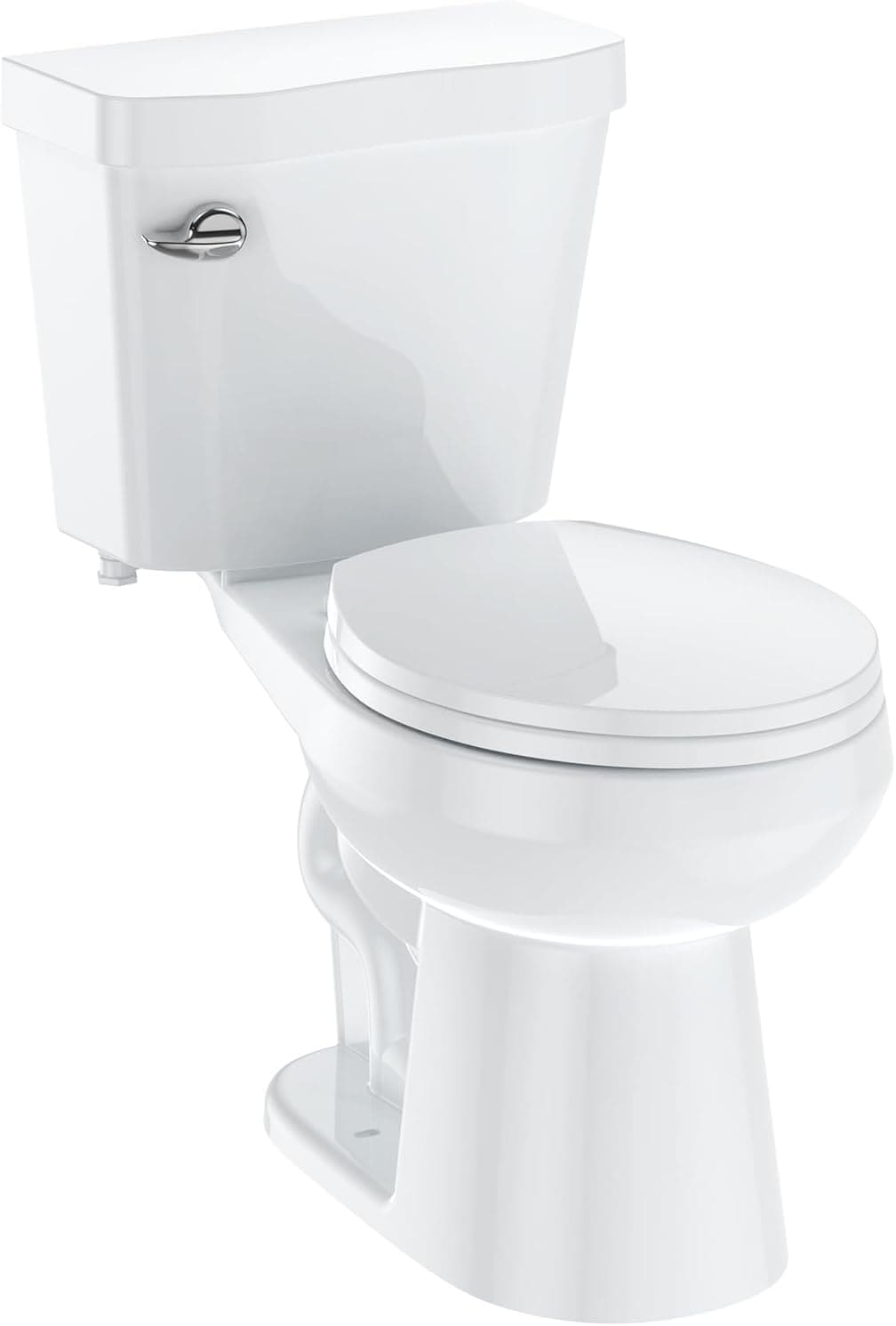 Qeetex QET-TL-CA0803 Two Piece Toilet Round ADA 17.5 Inch Height Side Press Flush Split Toilet with Under-Locking Lid Toilets for Bathrooms Comfort Powerful Flushing American Standard Toilet White