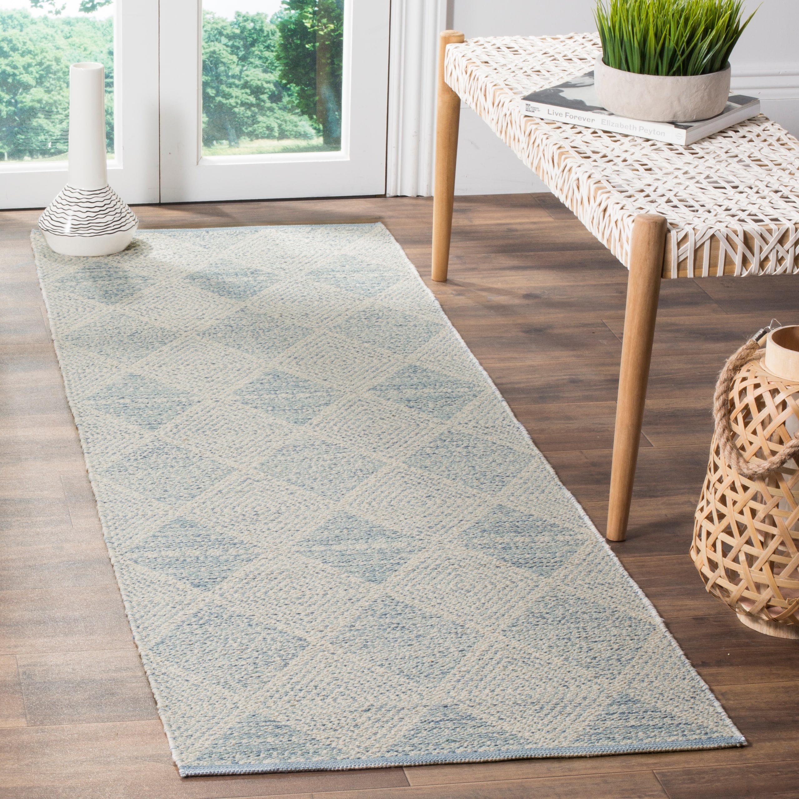 Coastal Charm Light Blue Cotton Flat Woven Runner Rug 2'3" x 7'