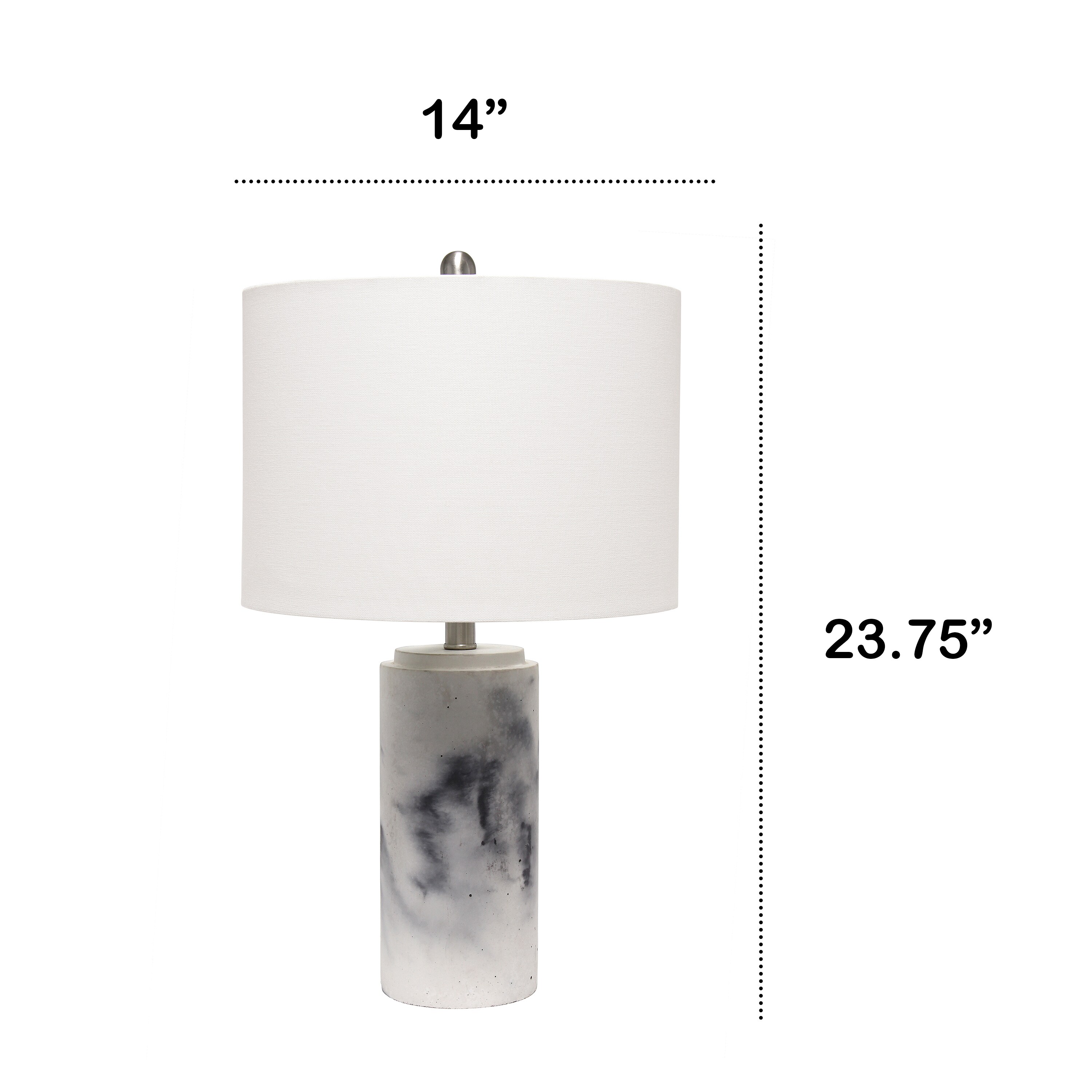 White Marbleized Cylinder Nightstand Lamp with Fabric Shade