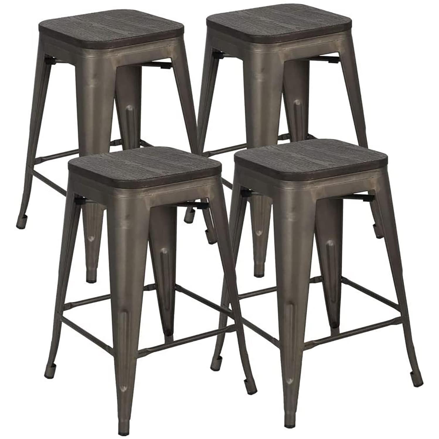 CASAINC YY0009A-SL Baylor Bears Set of 4 Gunmetal Bar height Saddle Seat Stackable Metal Backless Bar Stool