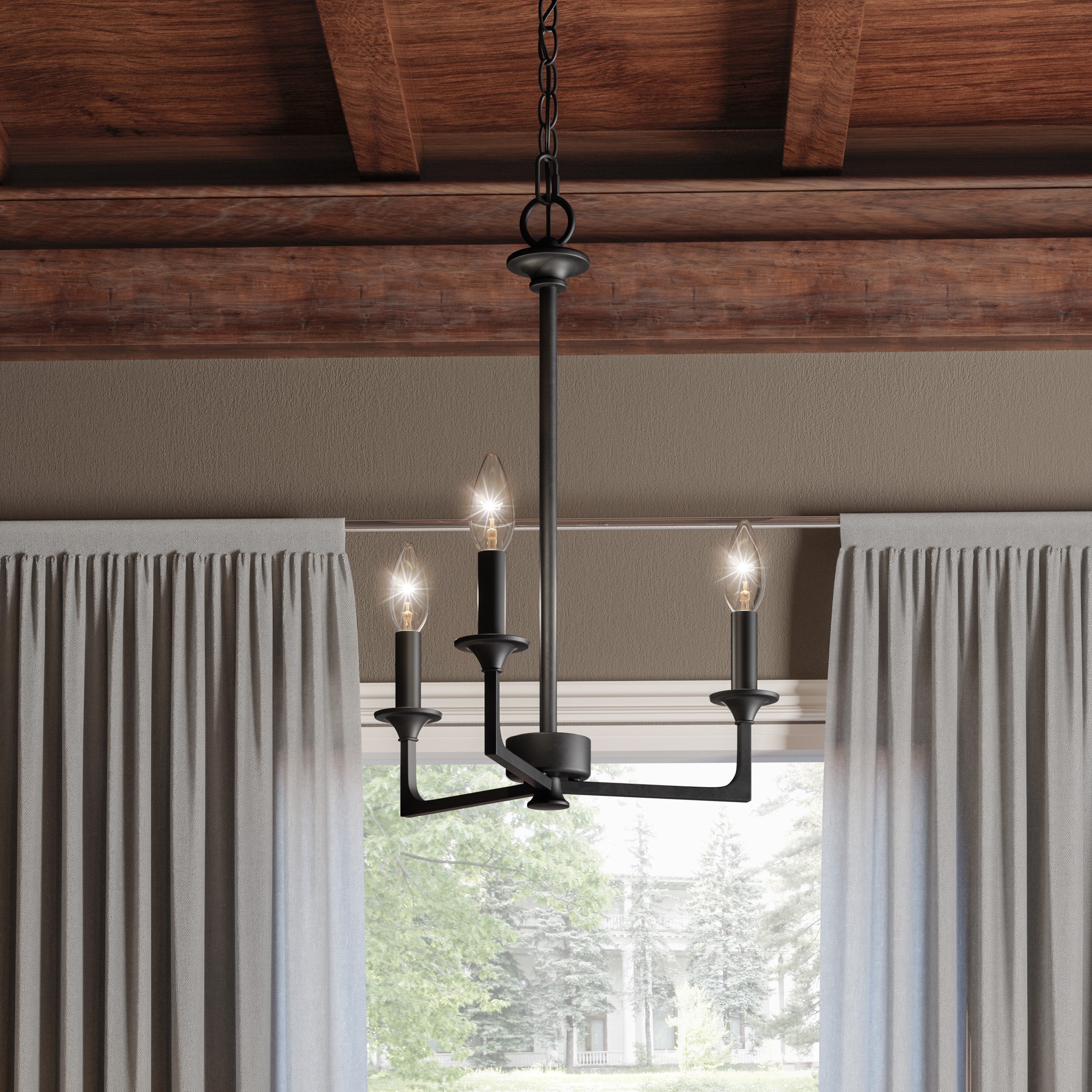 Quoizel PRC5016MBK Prescott 3-Light Matte Black Transitional Damp Rated Chandelier