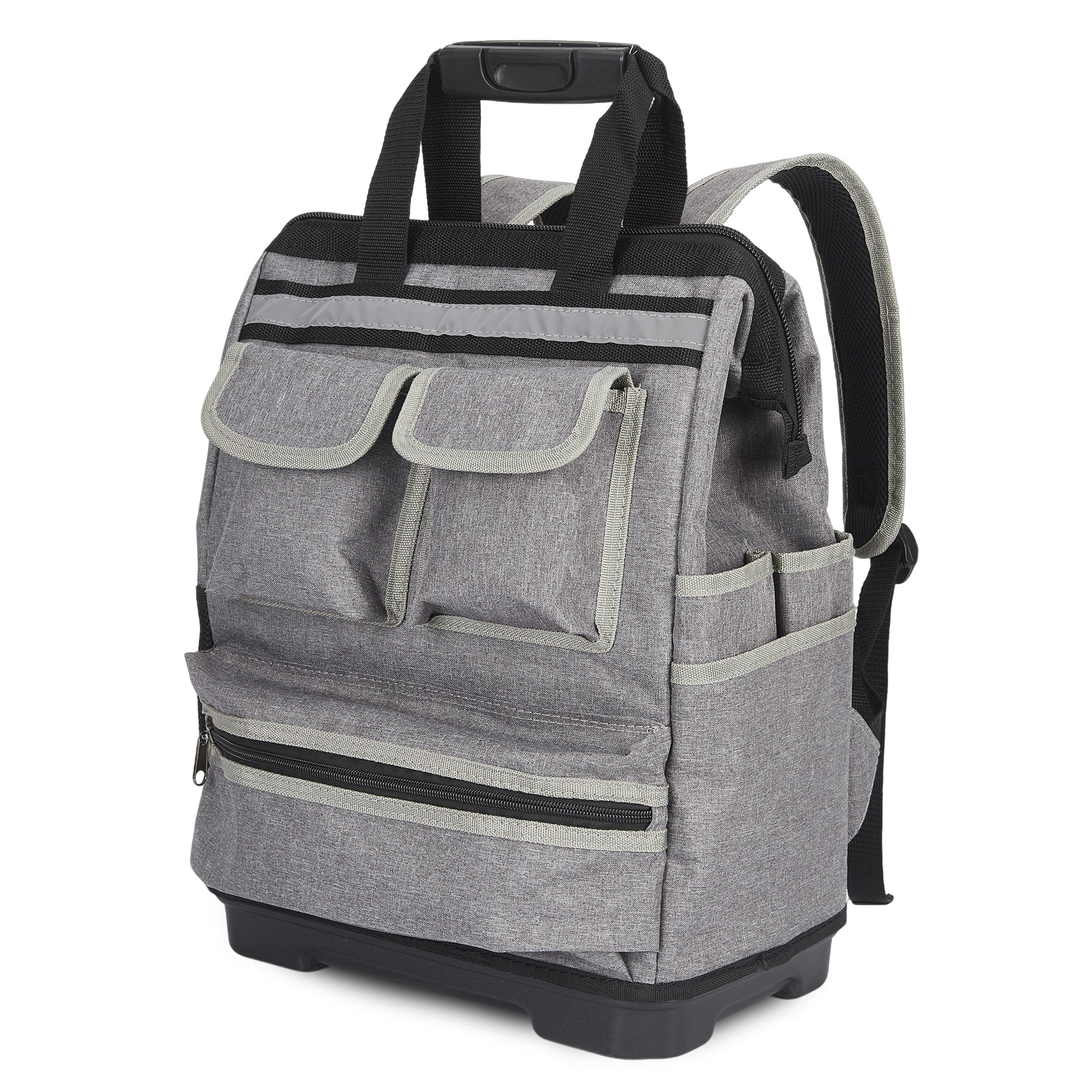 Garvee 17 Inch Oxford Tool Backpack with Reinforced Plastic Base Waterproof Contractor Bag Multi-Pocket Tool Storage Organizer for Electricians Carpenters Gray