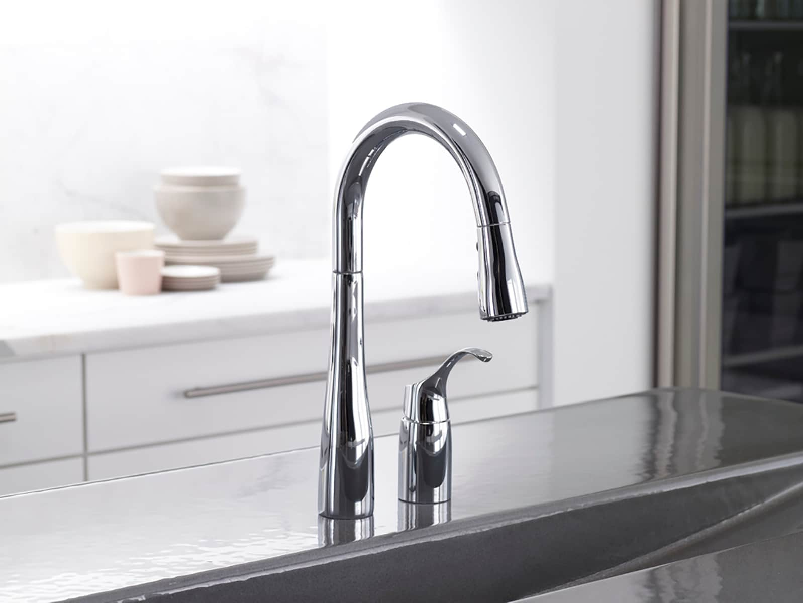 KOHLER Simplice Polished Chrome Single Handle Pull-down Kitchen Faucet ...