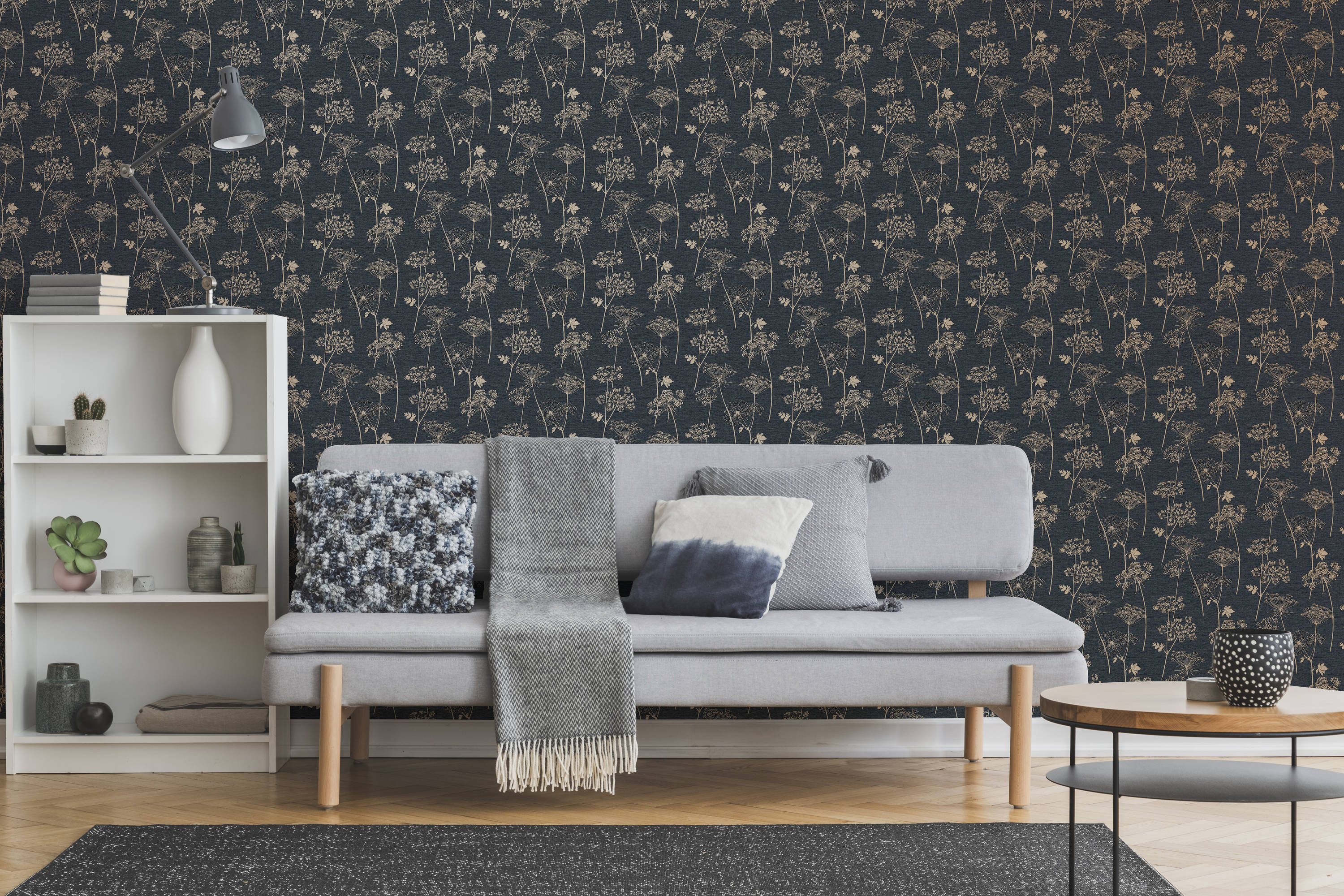 Superfresco Easy Prestige 56-sq ft Navy Vinyl Textured Floral Unpasted ...