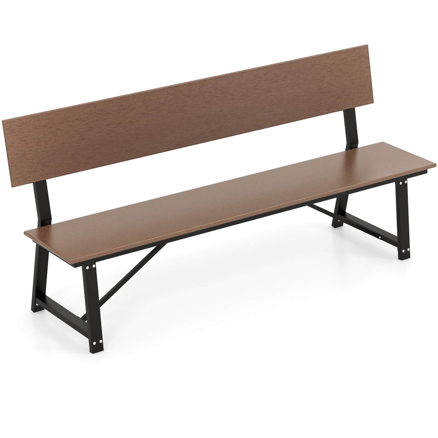 Costway HCST02101 1 PCS 4-Person Bench with All-Weather HDPE Seat and Back Heavy-Duty Metal Support Brown