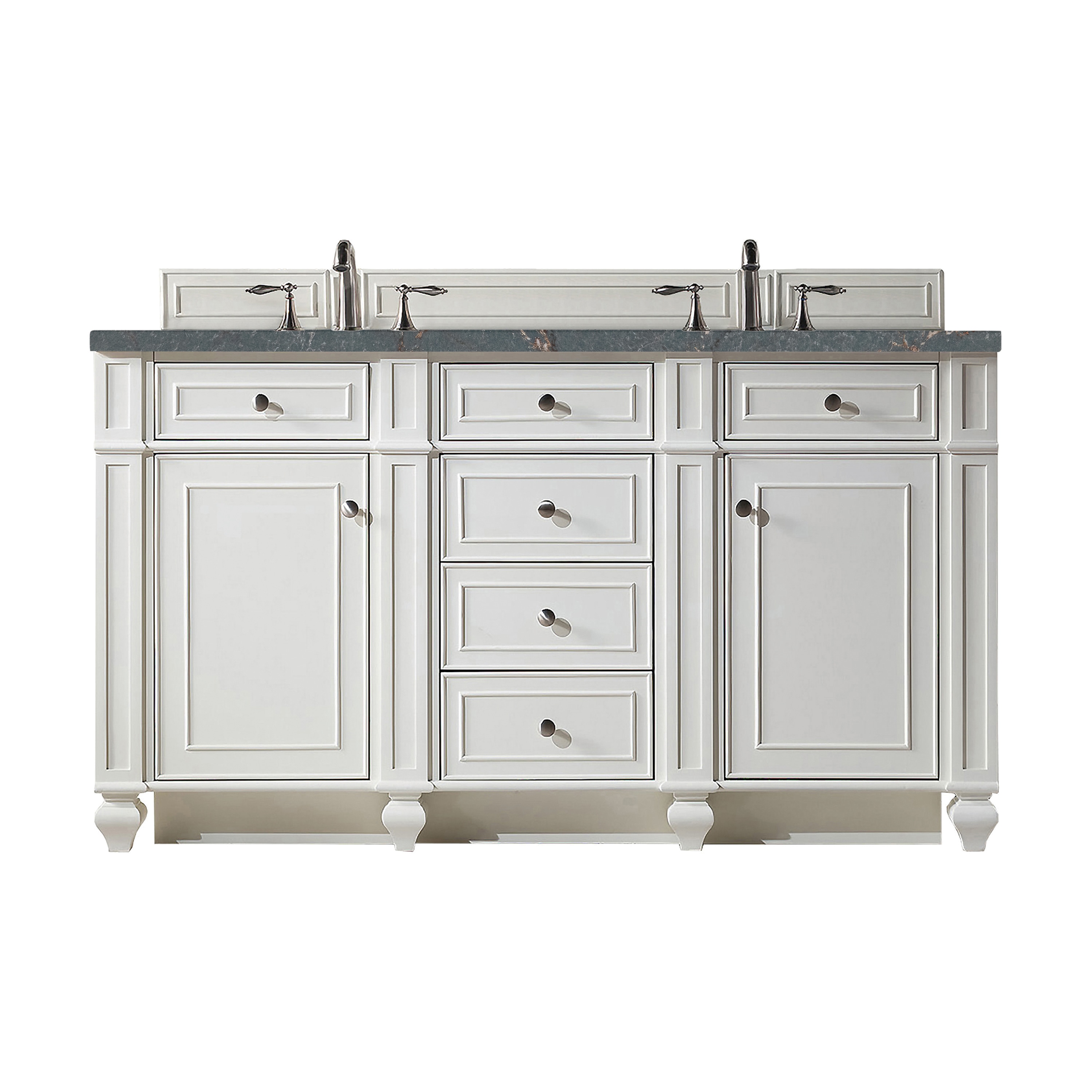 James Martin Vanities 157-V60D-BW-FPBL Bristol 60-in Bright White Undermount Double Sink Bathroom Vanity with Parisien Bleu Quartz Top