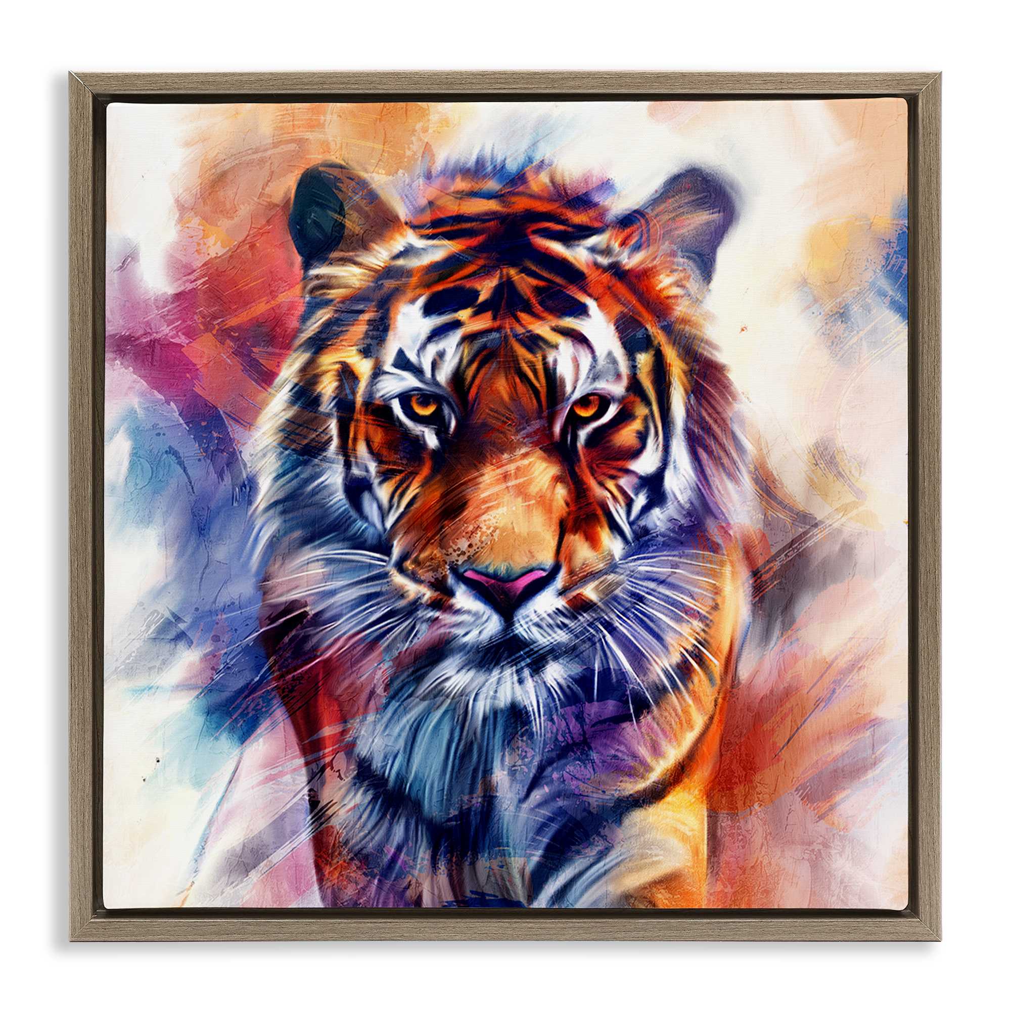 Stupell Industries BS-084-FFE-24X24 Fierce Vibrant Tiger Brown Framed Floater Canvas Wall Art By Kim Allen 25 x 25