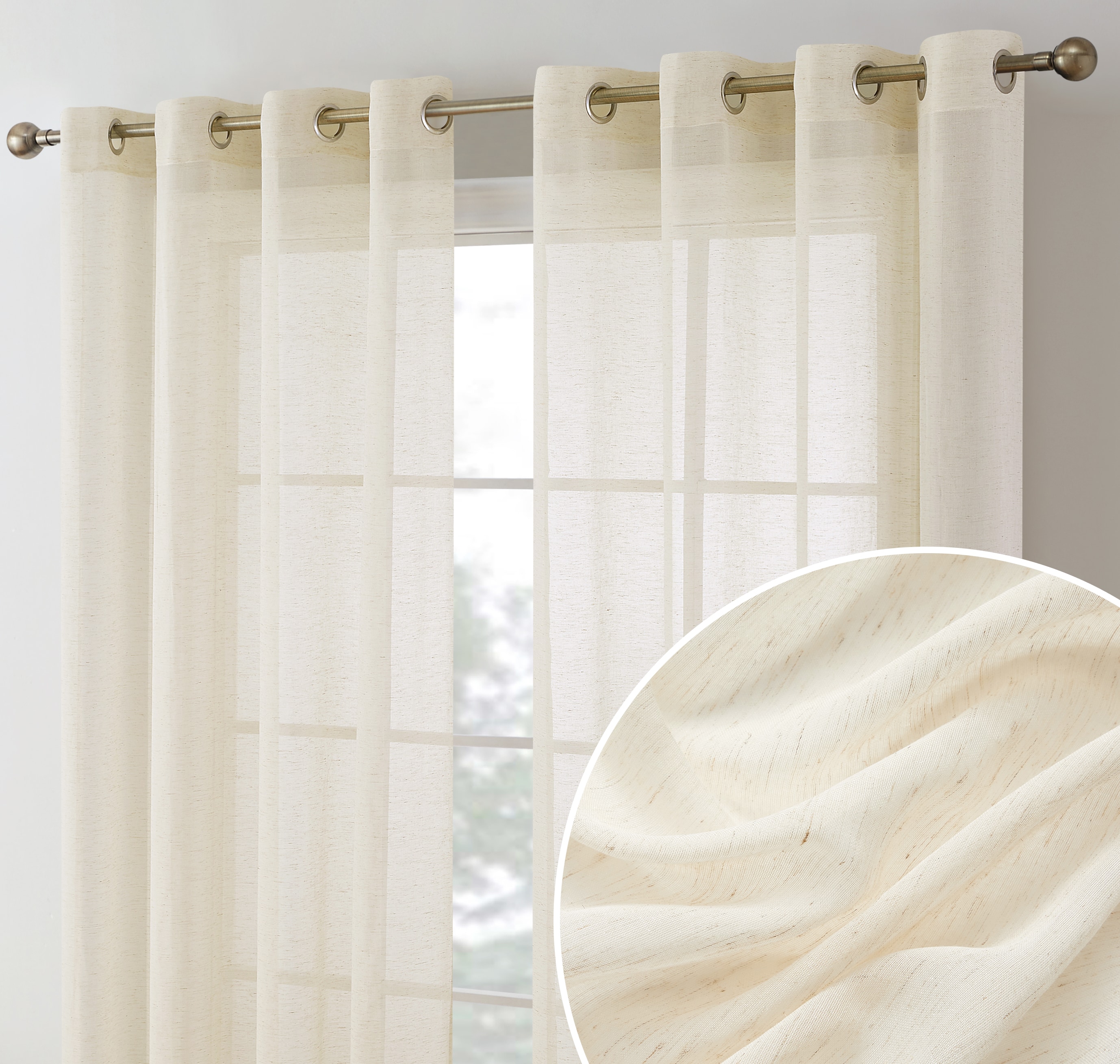 HLC.me SIERA-LN-CREAM96 96-Inches Cream Semi-sheer Grommet Curtain panel pair