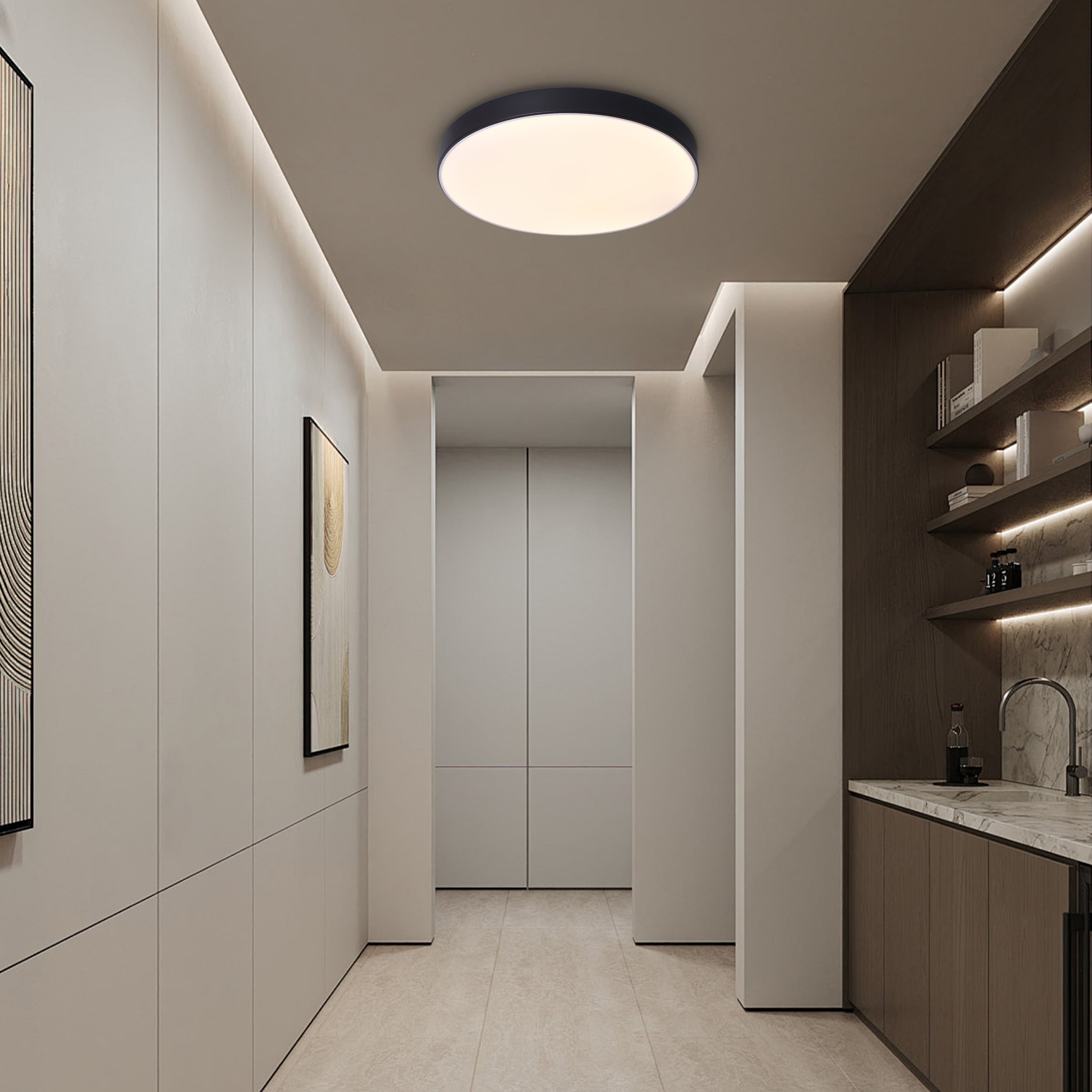 HUOKU Lumin 1 -Light 15.8-in Black Integrated LED Flush