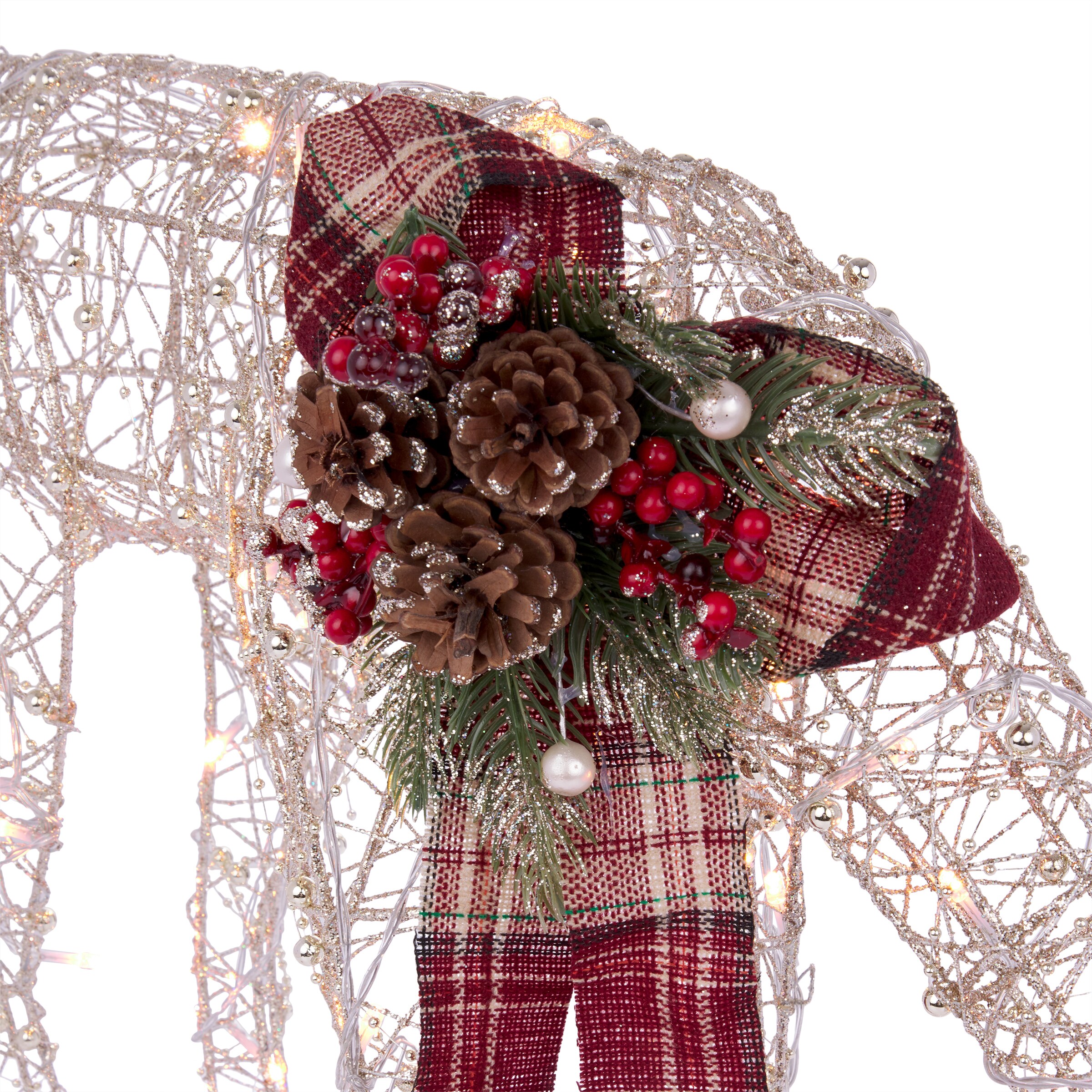 Gold Mesh Reindeer with LED Lights and Festive Bow