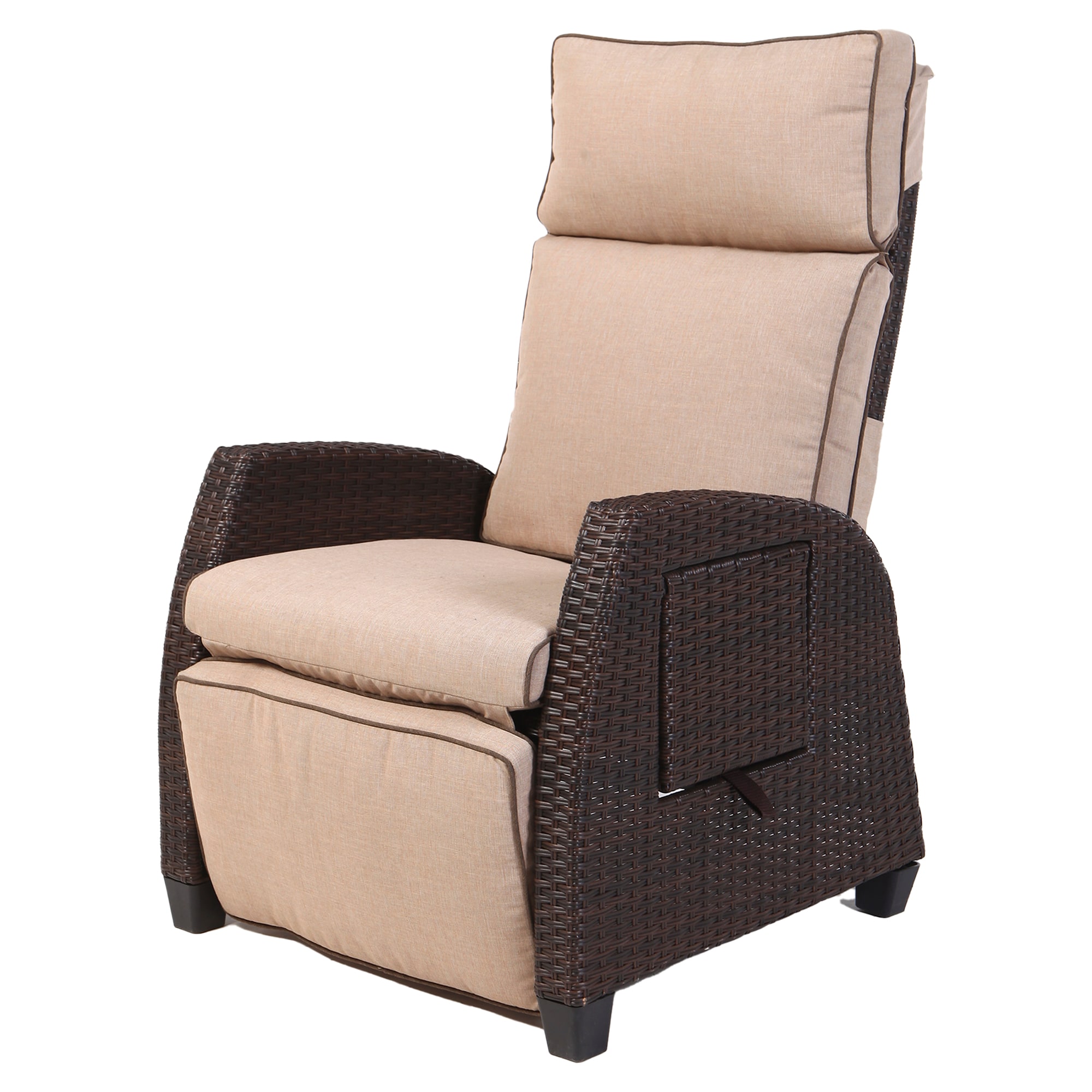 Woven Fabric Adjustable Recliner Chair with Footrest Extension & Pillow Top Arms, Cushioned Single Sofa for Livingroom - Light Brown