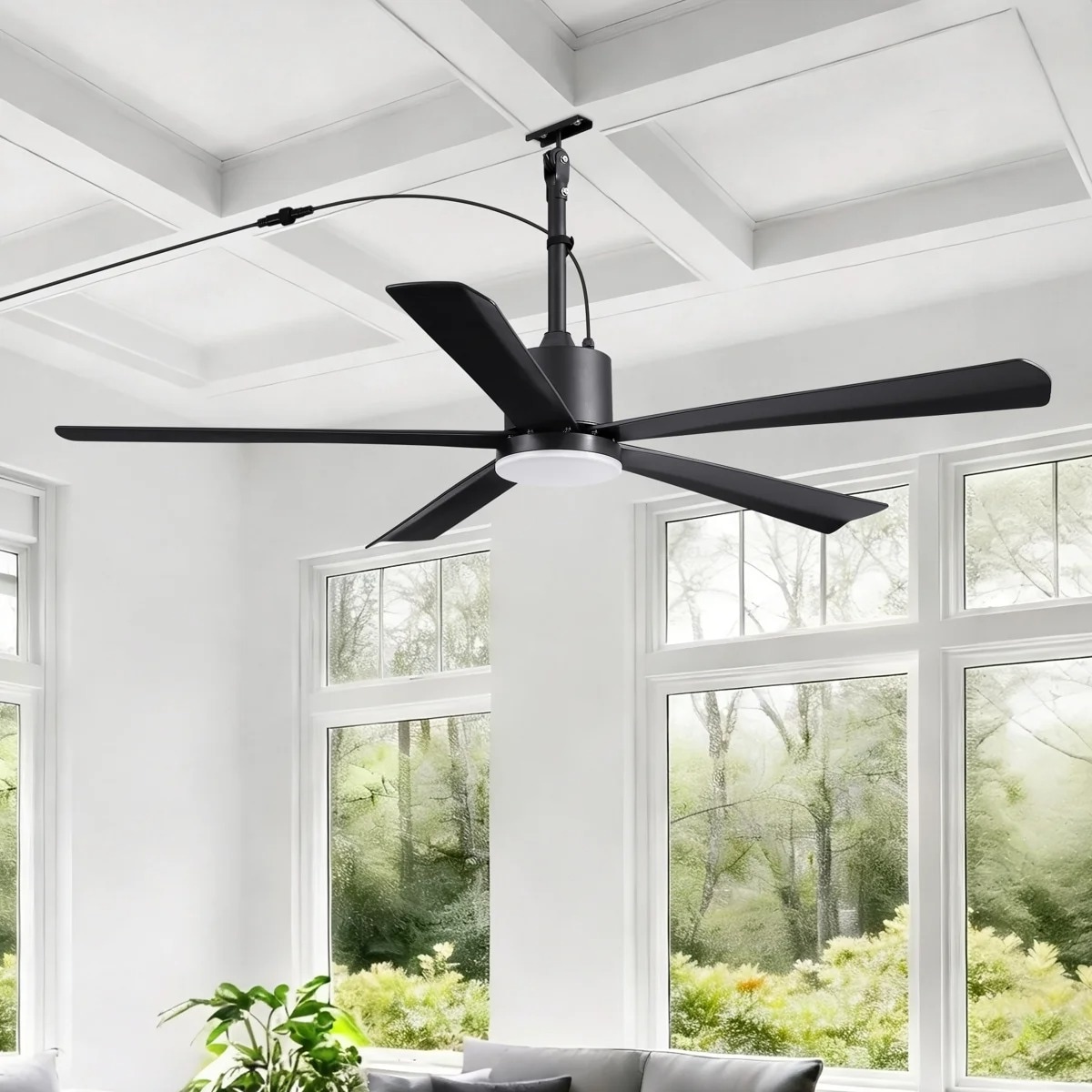 COBRRO  54 Inch Wet Location IP65 Weather Resistant Plug-In Outdoor Ceiling Fan With Dimmable LED Lights Remote Control Included 5 Blades All Weather Fandelier for Covered Porch Patio Garden Gazebo