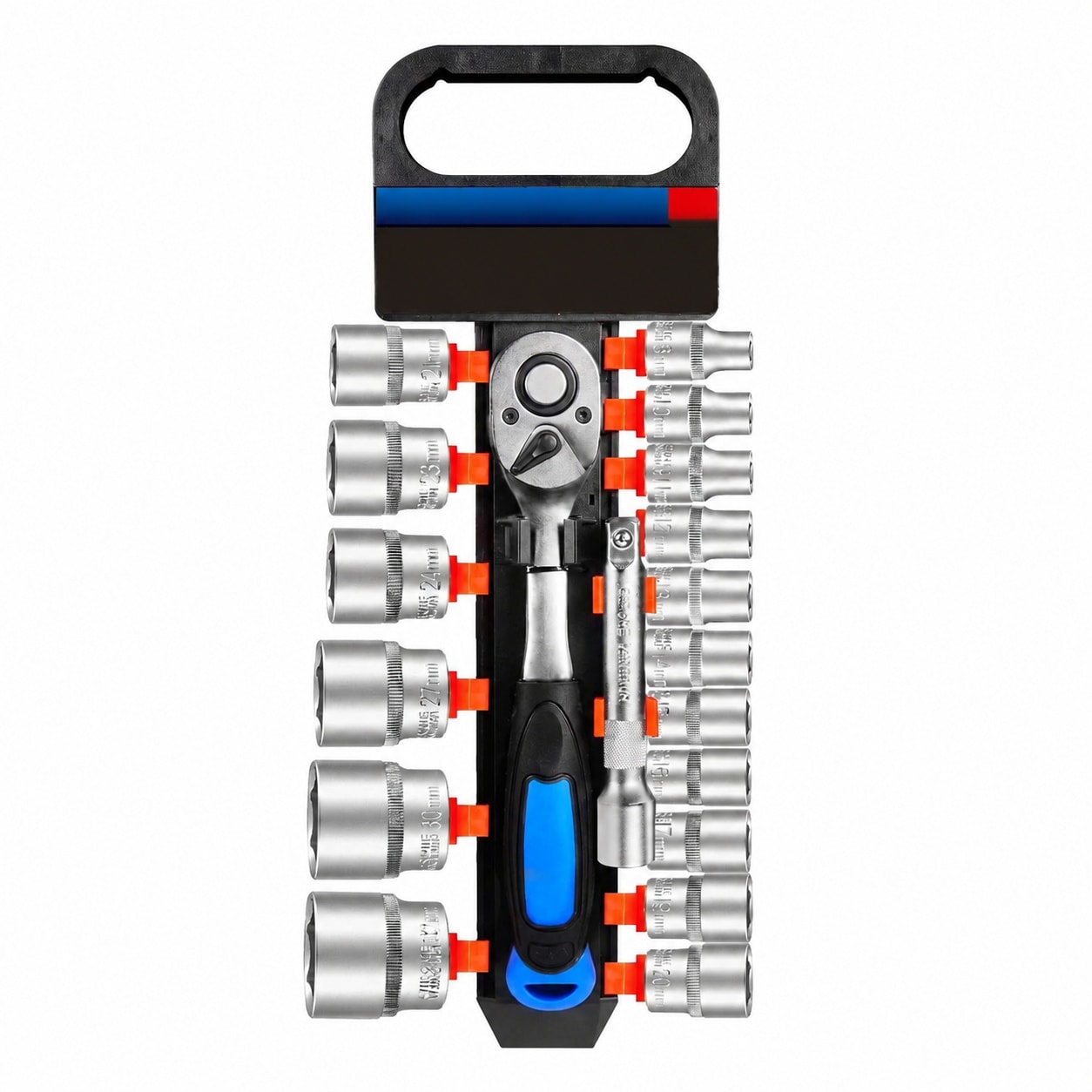 Aoibox  20 Piece 1 2 in Drive Ratchet and Socket Set Sizes 8 32MM Metric Chrome Vanadium Steel Polished Chrome Finish