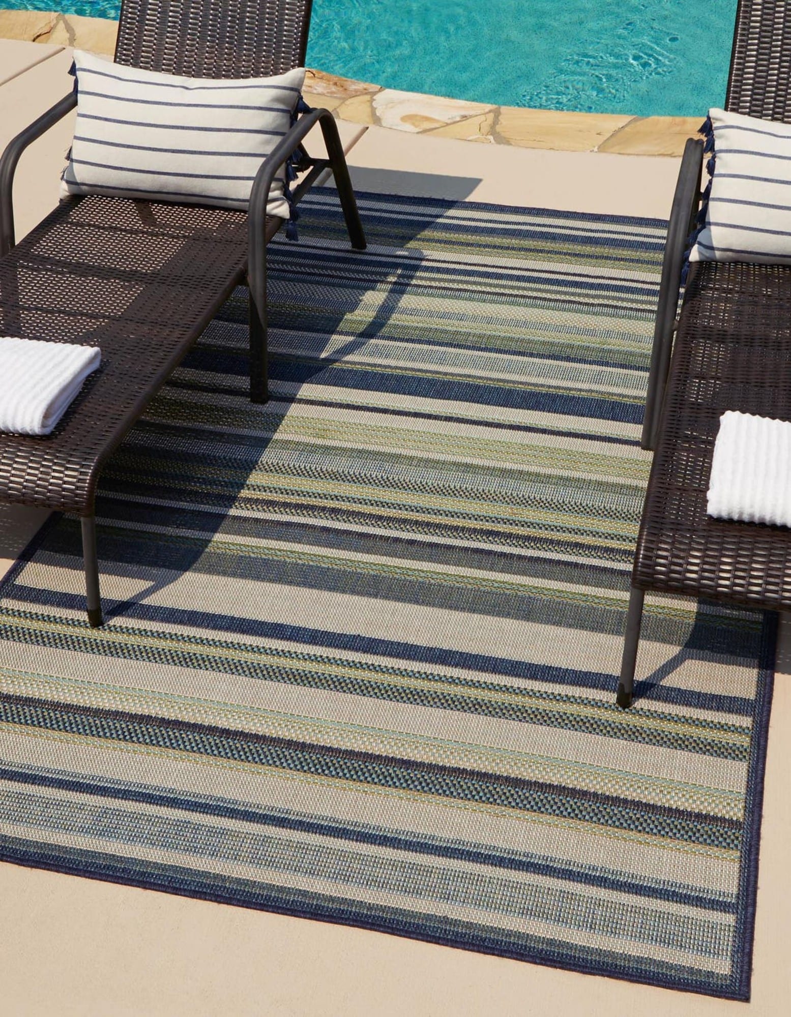 Unique Loom 3176901 Coronado Baja Outdoor 2 x 3 (ft) Loomed Polypropylene Blue Rectangular Indoor/Outdoor Stripe Coastal Area rug