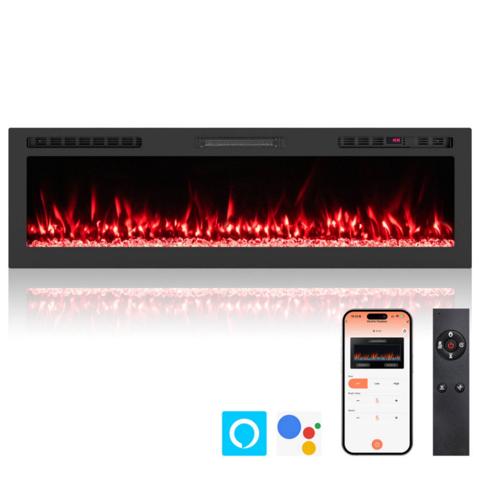 LUCKY ONE Smart WiFi Electric Fireplace Wall Mounted Recessed 750W/1500W Heater