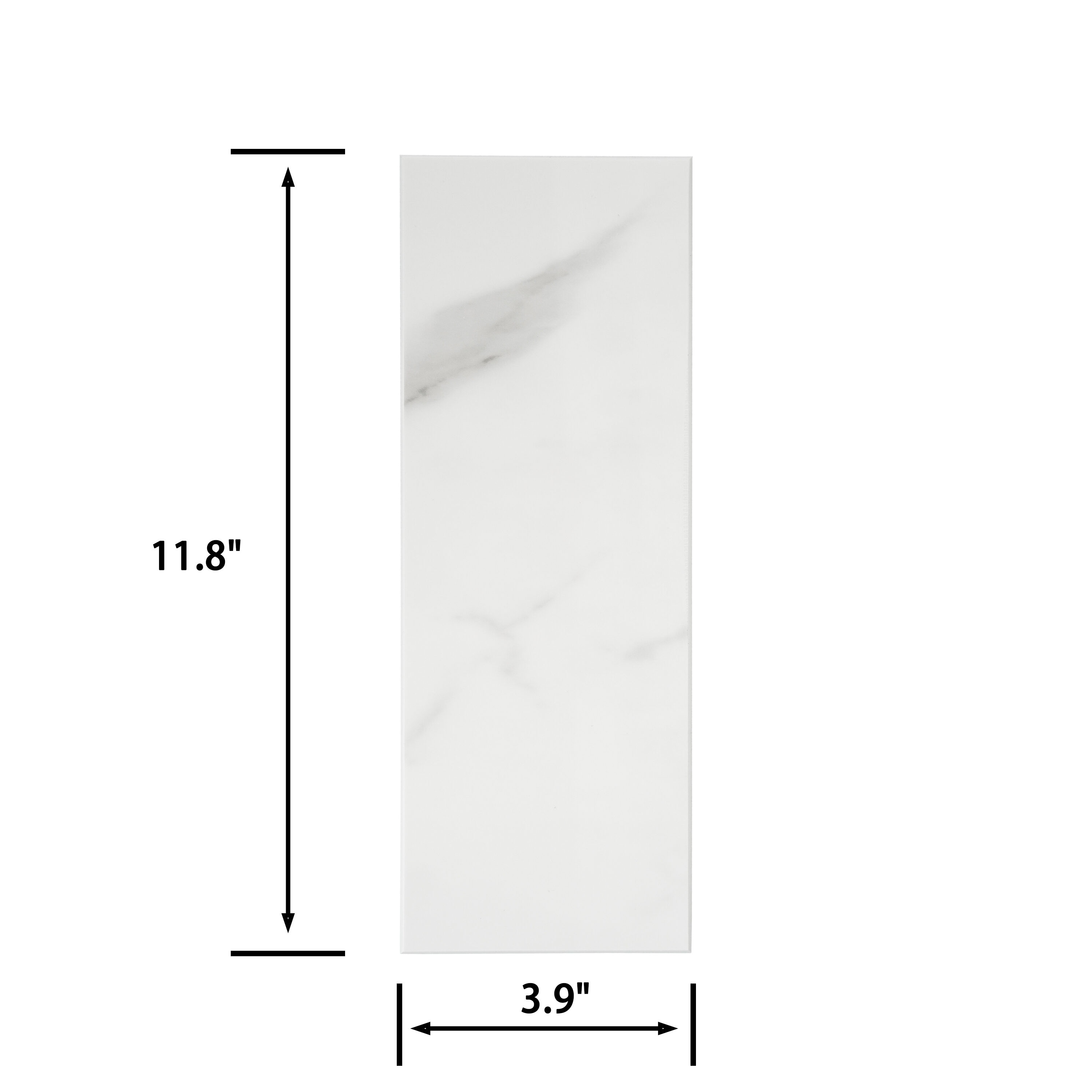 Glossy Calacatta 4'' x 12'' Peel and Stick Stone Subway Tile