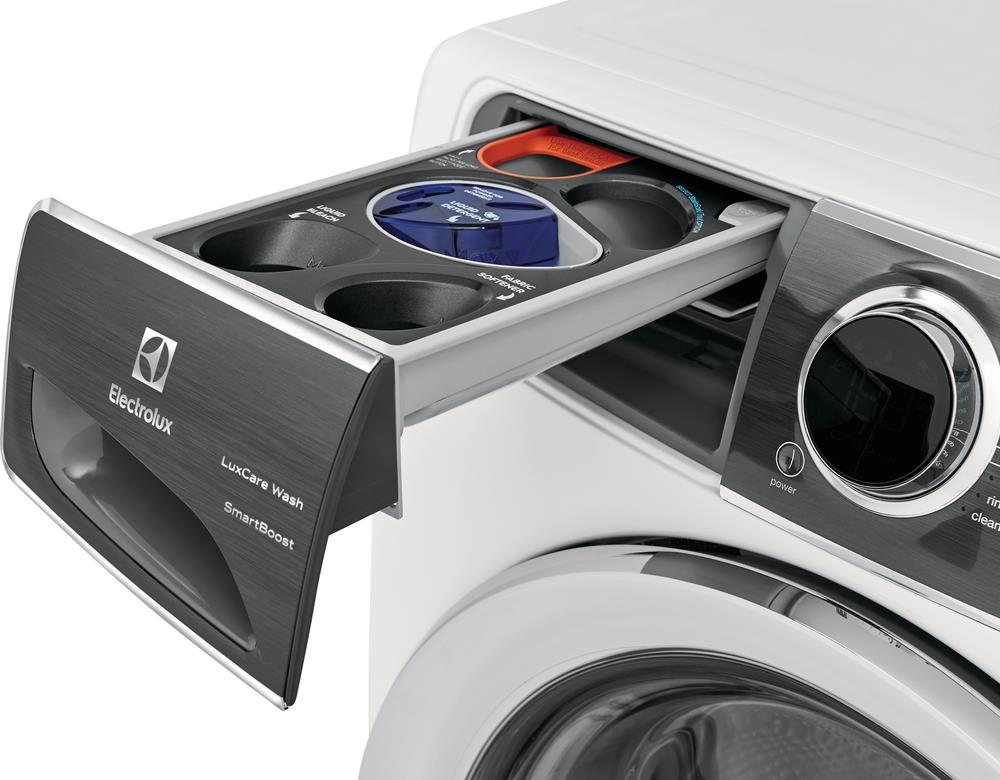Electrolux White Front Load Laundry Pair with EFLS627UIW 27 Washer EFMG627UIW 27 Gas Dryer and STACKIT7X Stacking Kit 