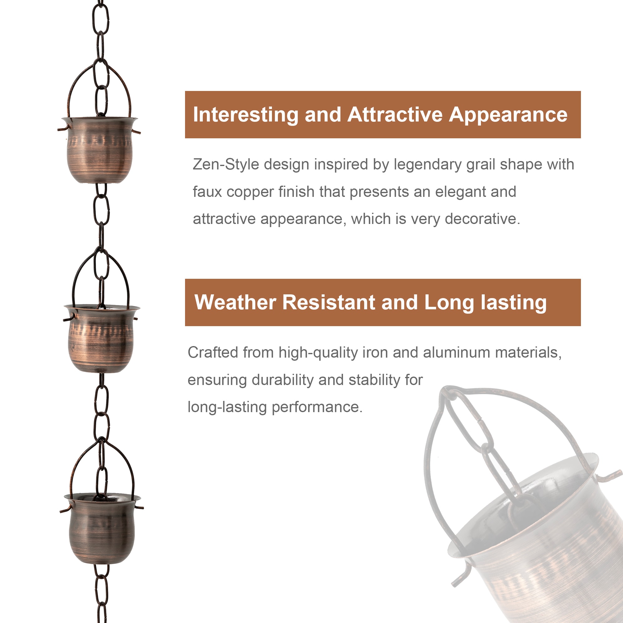 Glitzhome 2037800005 Rain-Chains - View #6